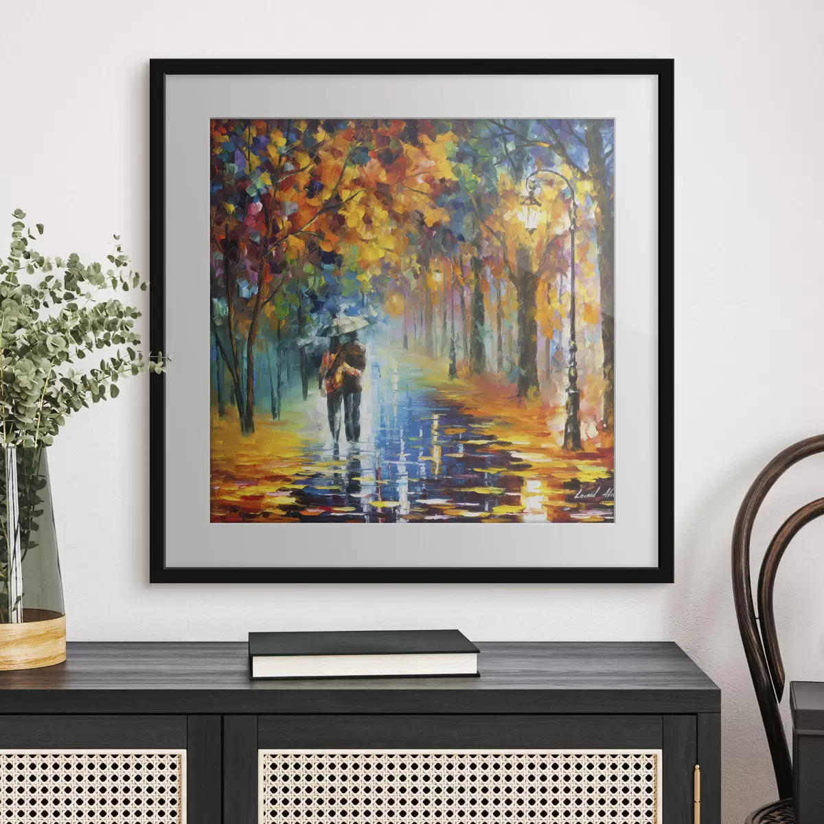 Poster Ein Paar unter einem Regenschirm, Herbst f15186