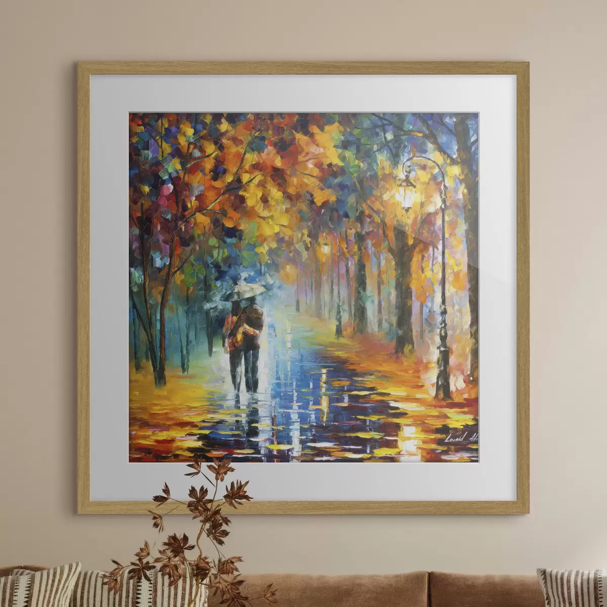 Poster Ein Paar unter einem Regenschirm, Herbst f15186