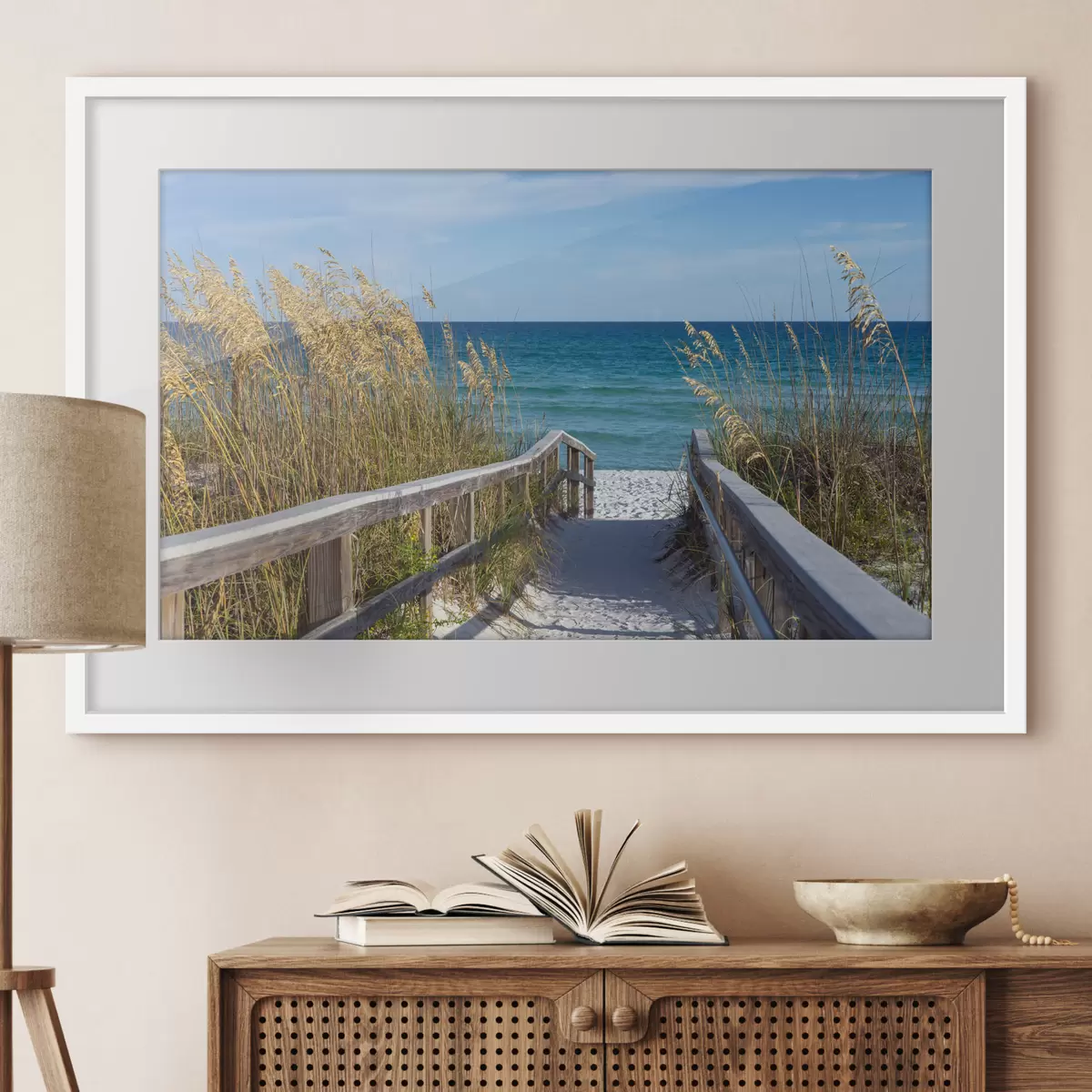 Poster Hölzerne Brücke zum Meer f08222
