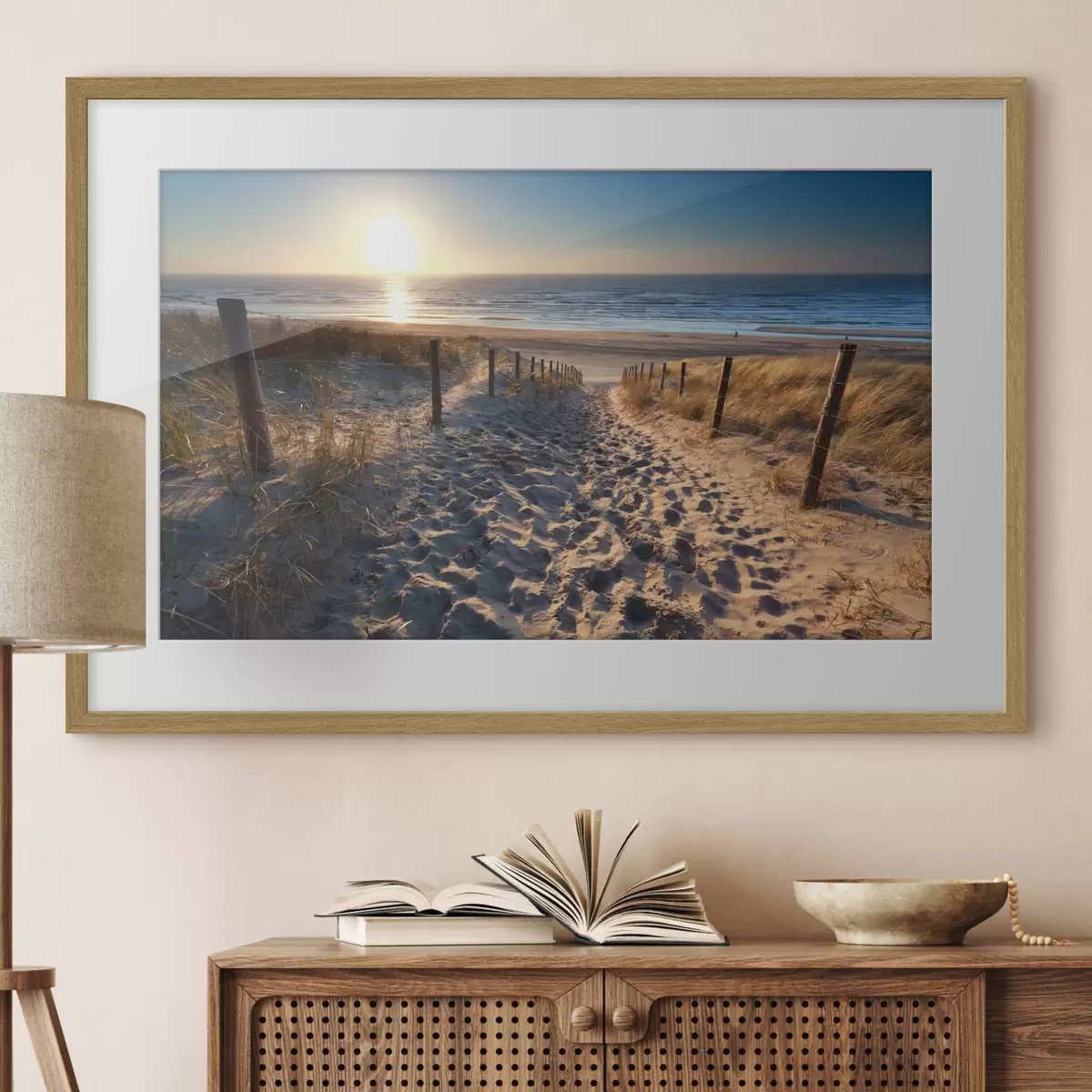 Poster Straße auf dem Sand zum Meer f08131