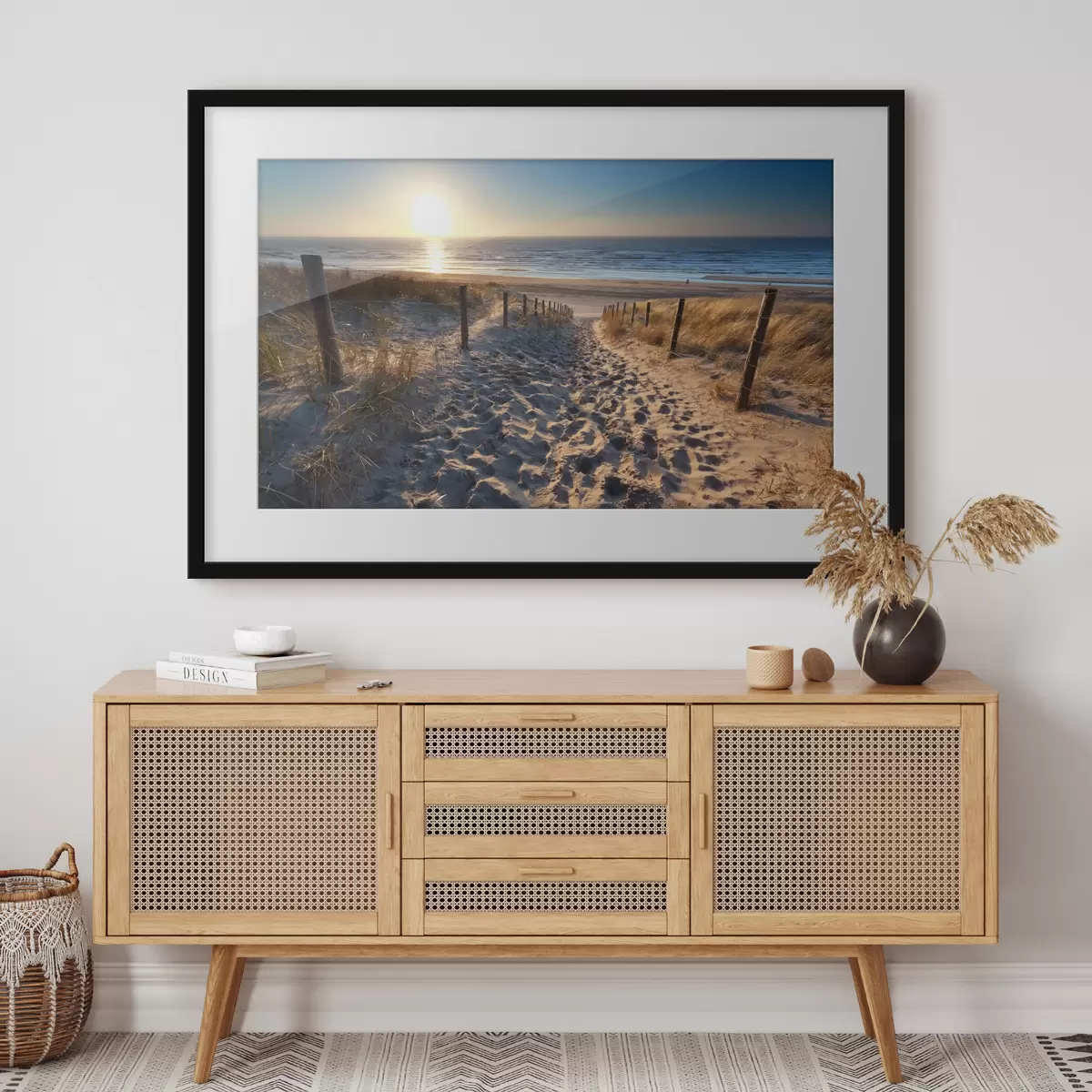 Poster Straße auf dem Sand zum Meer f08131
