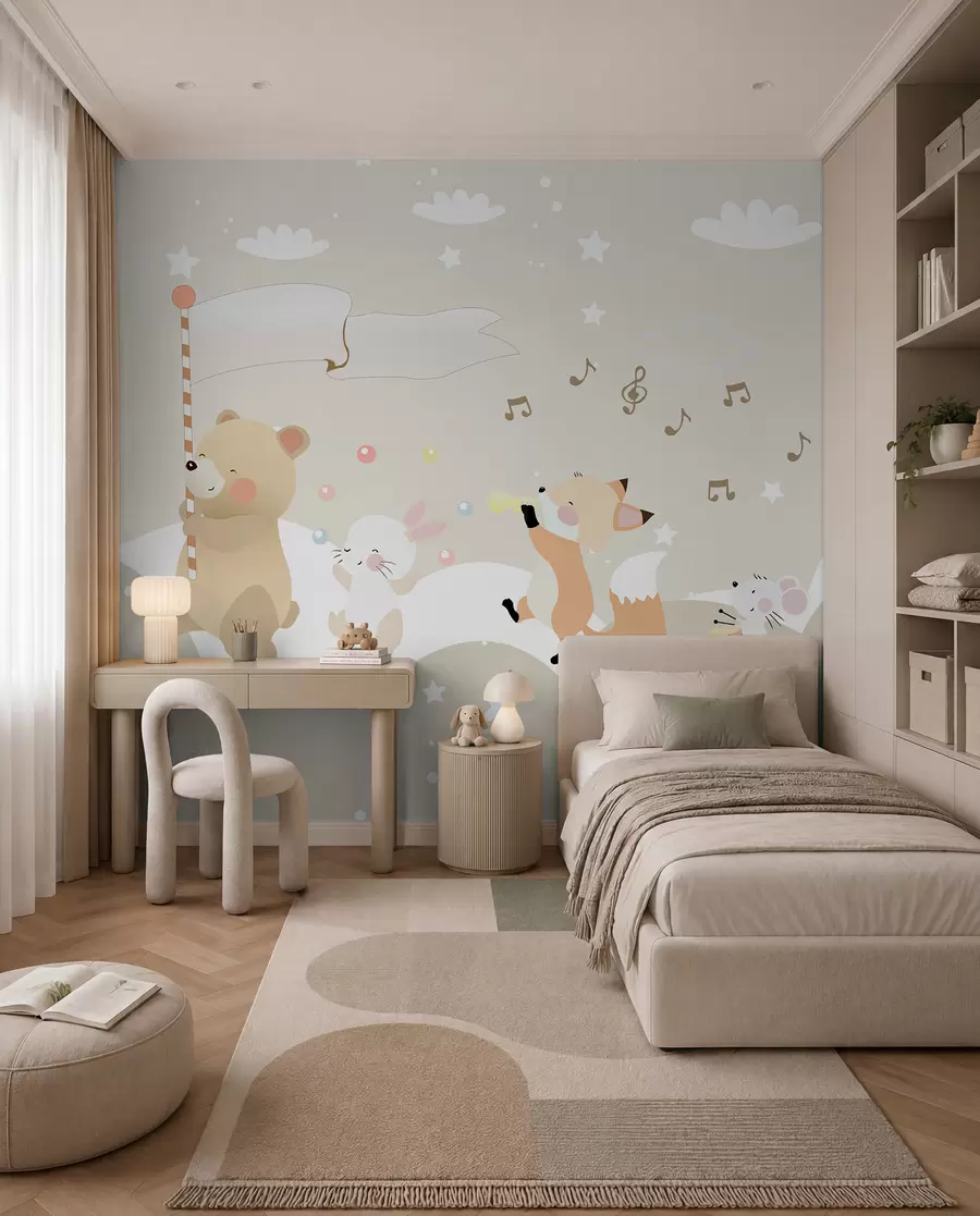 Fototapete Tapetendesign für Kinderzimmer mit niedlichen Tieren in rosa Farben u98969