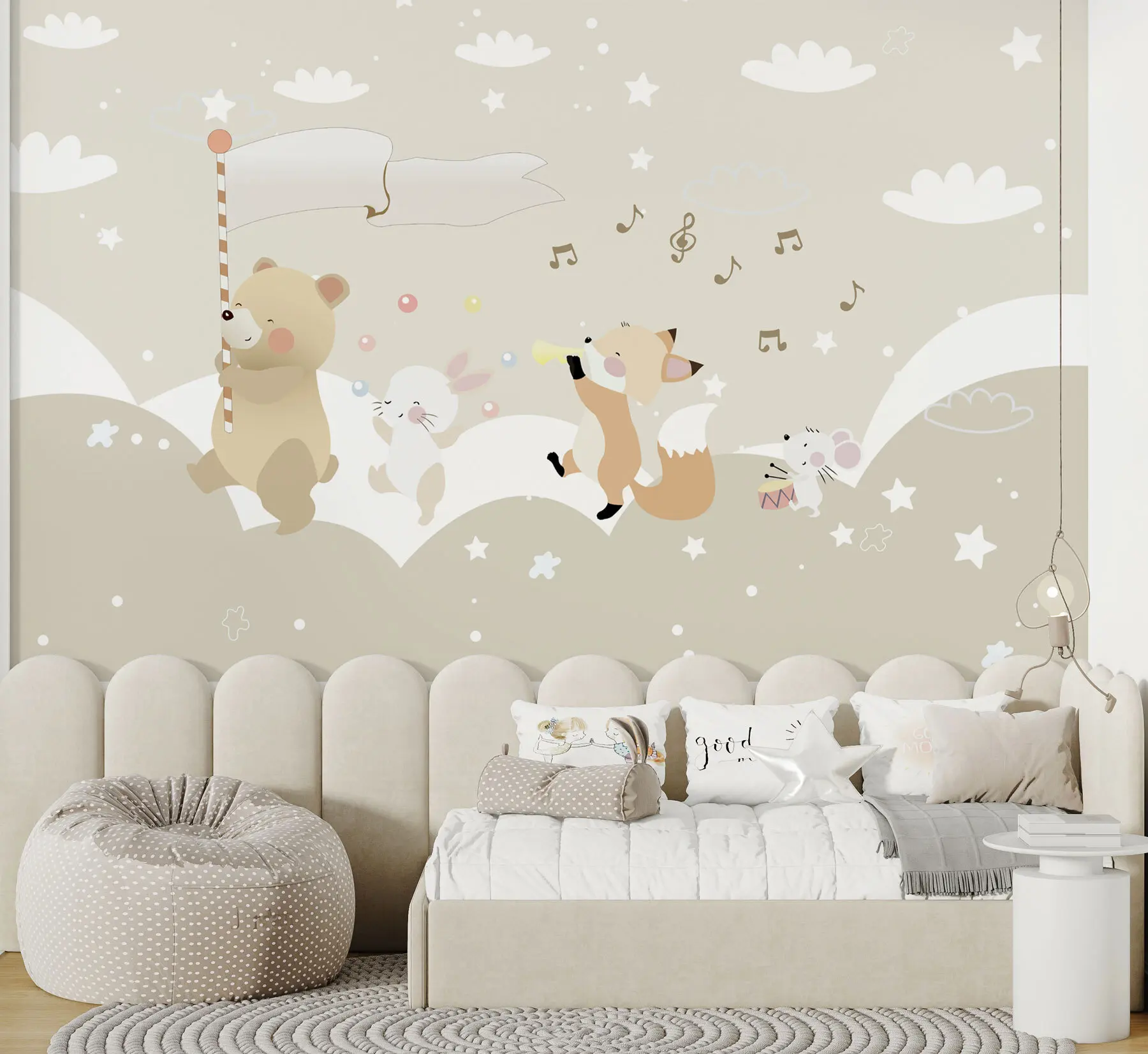 Fototapete Tapetendesign für Kinderzimmer mit niedlichen Tieren in rosa Farben u98969