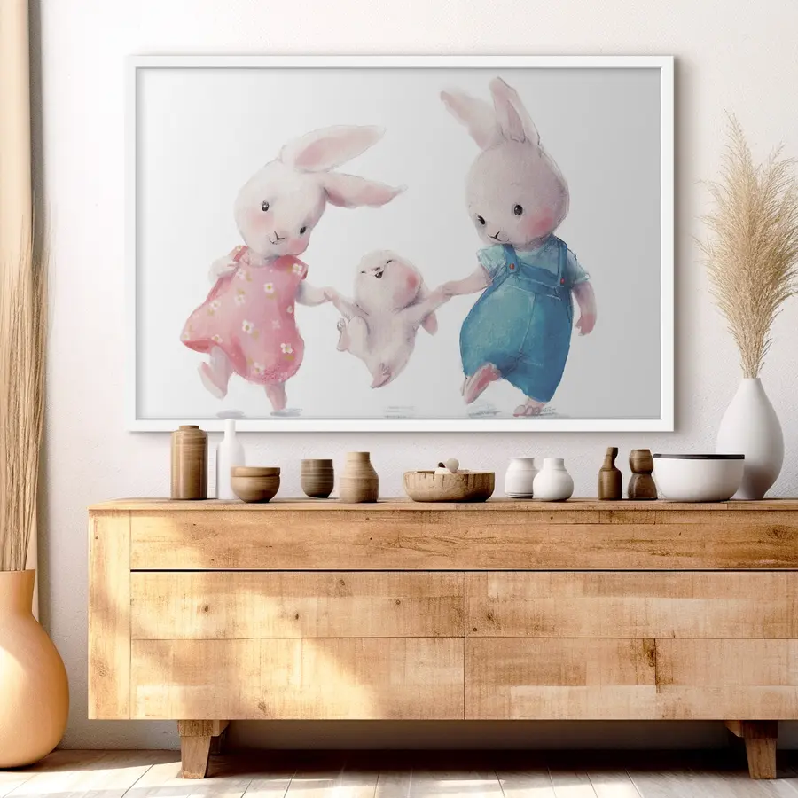 Fototapete Eine fröhliche Hasenfamilie f34997