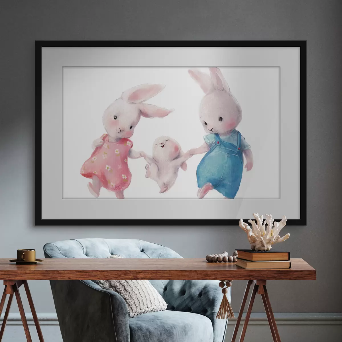 Poster Eine fröhliche Hasenfamilie f34997