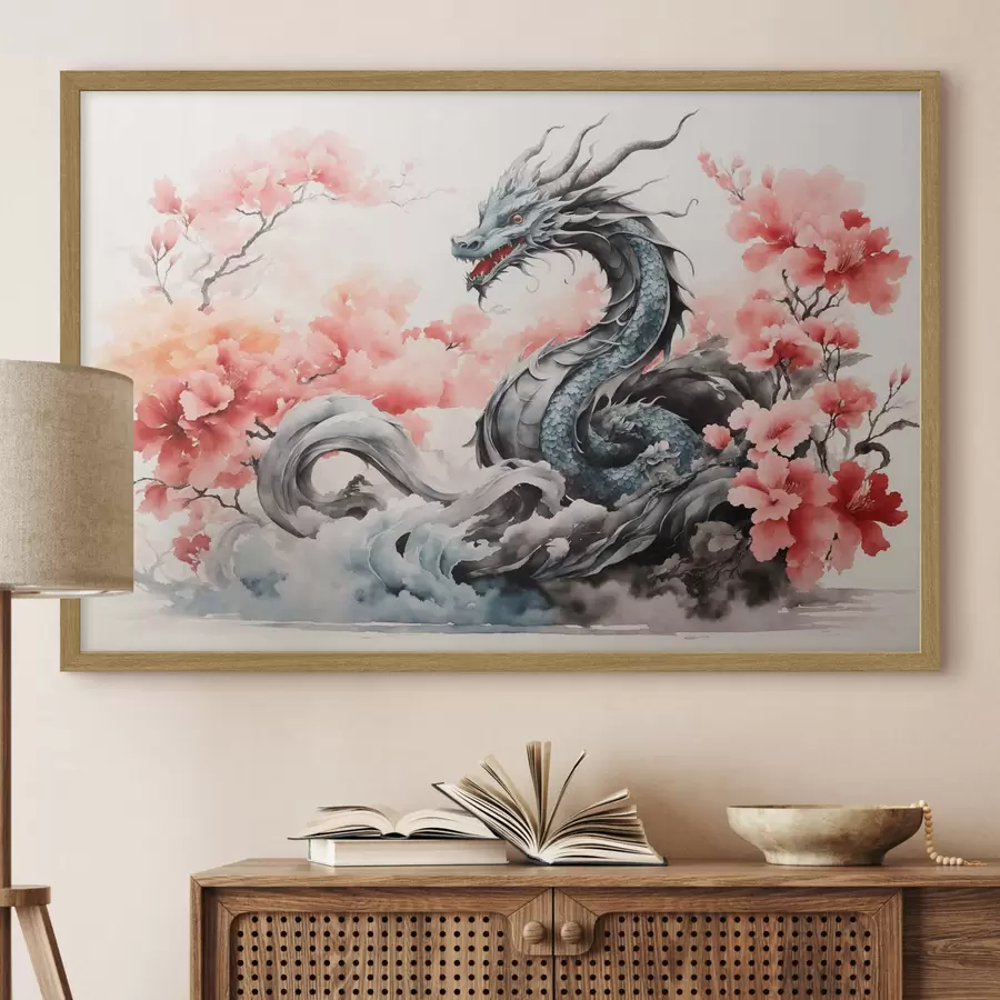 Fototapete Drache aus der chinesischen Mythologie in Aquarell f36239