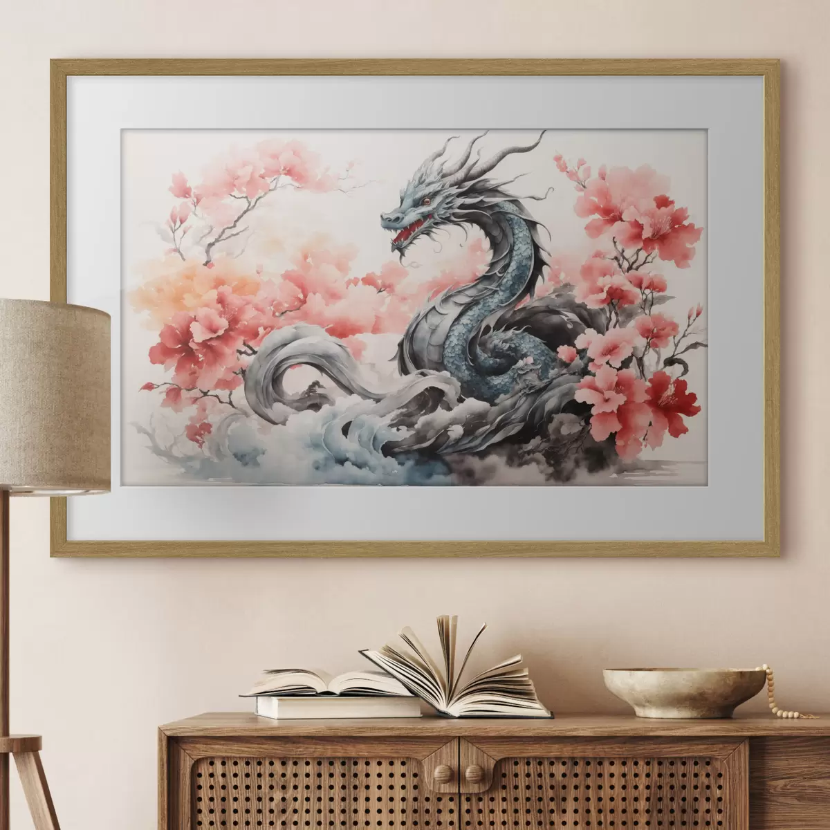 Poster Drache aus der chinesischen Mythologie in Aquarell f36239