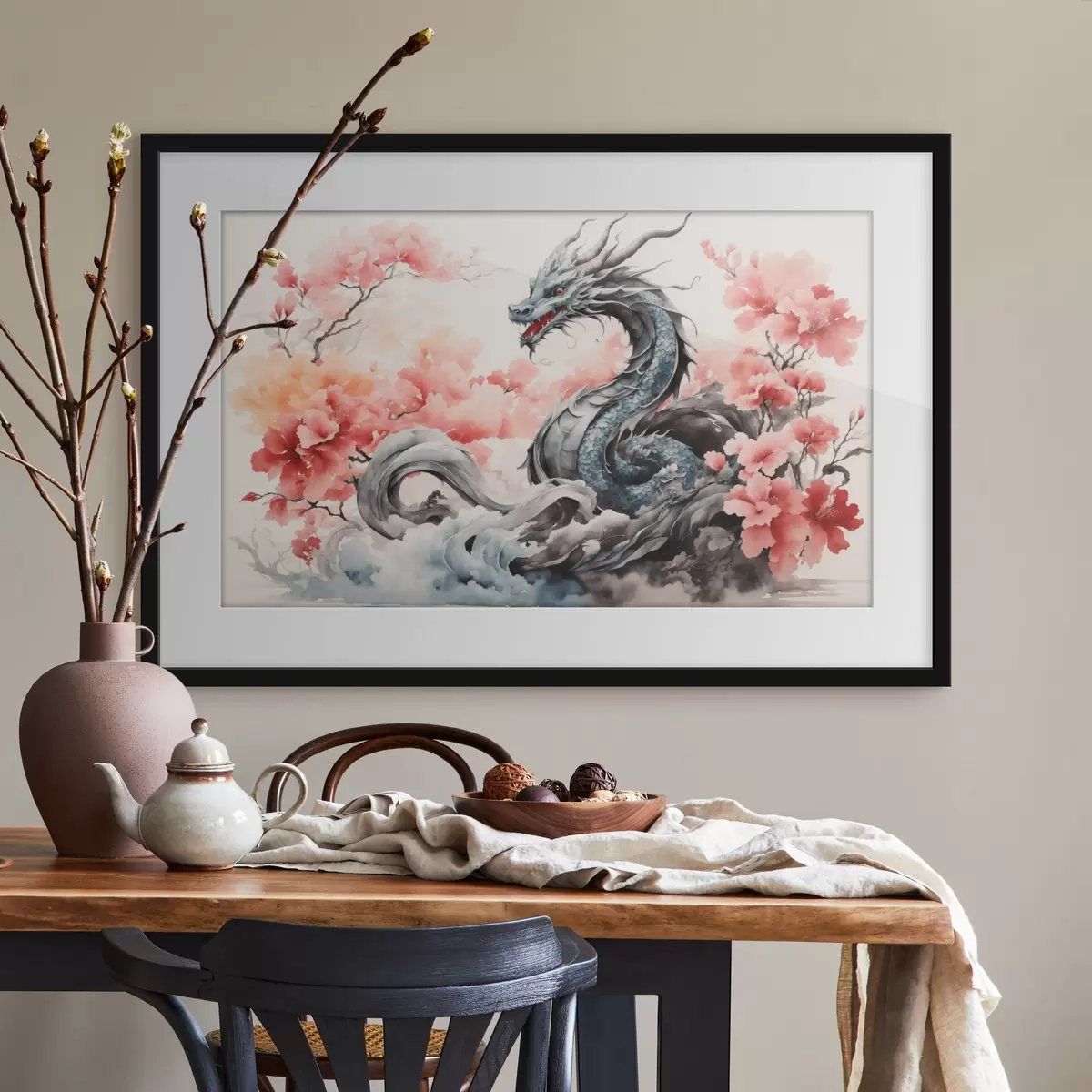 Poster Drache aus der chinesischen Mythologie in Aquarell f36239