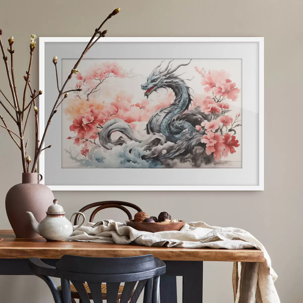 Poster Drache aus der chinesischen Mythologie in Aquarell f36239