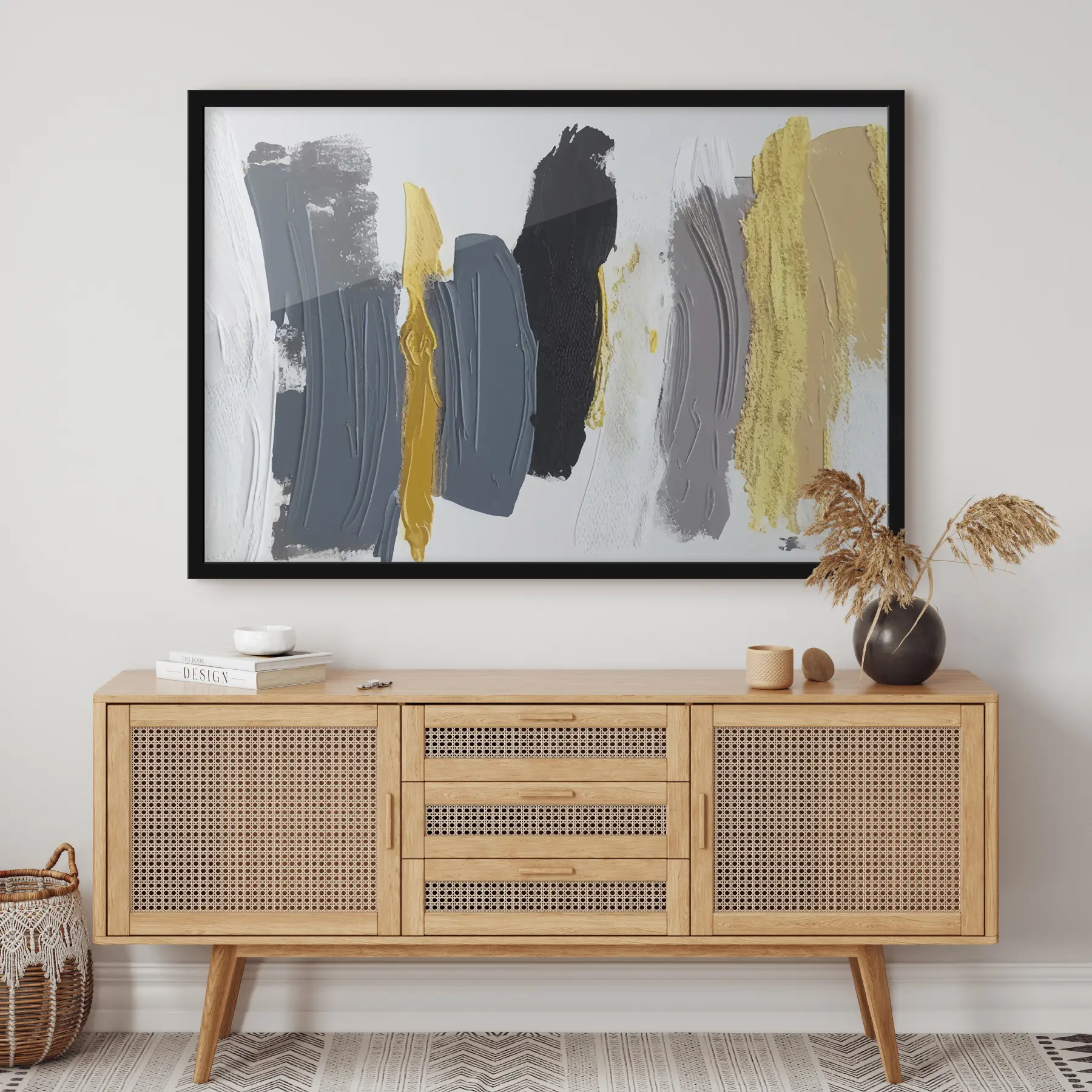 Fototapete Abstraktes Ölgemälde in Gold, Weiß, Grau und Schwarz f36776