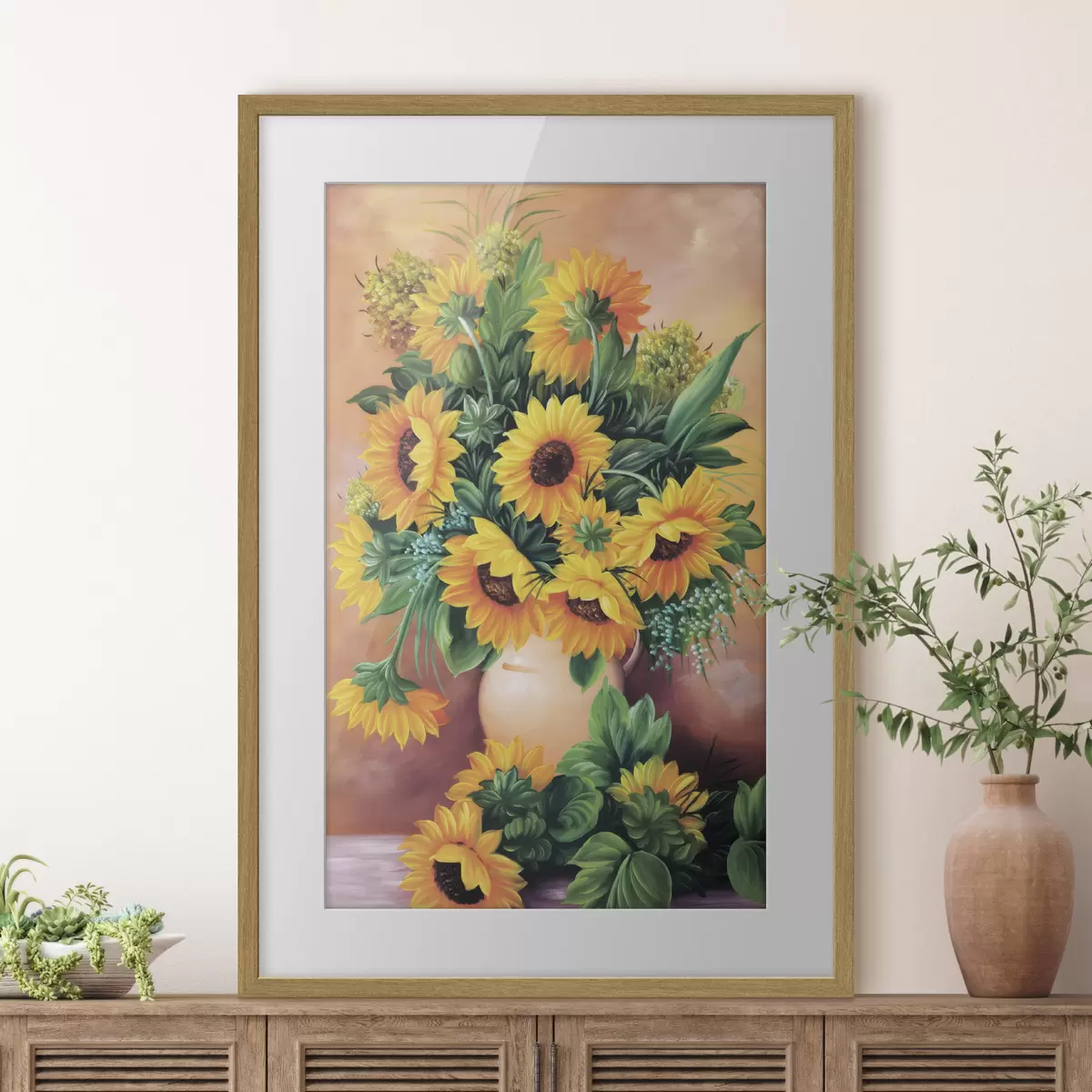 Poster Sonnenblumen in einer Vase f00860
