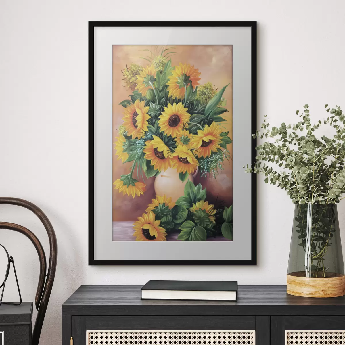 Poster Sonnenblumen in einer Vase f00860
