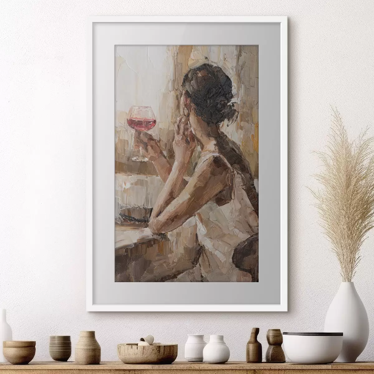 Poster Ölgemälde einer jungen Frau mit einem Glas Wein in der Hand f34590