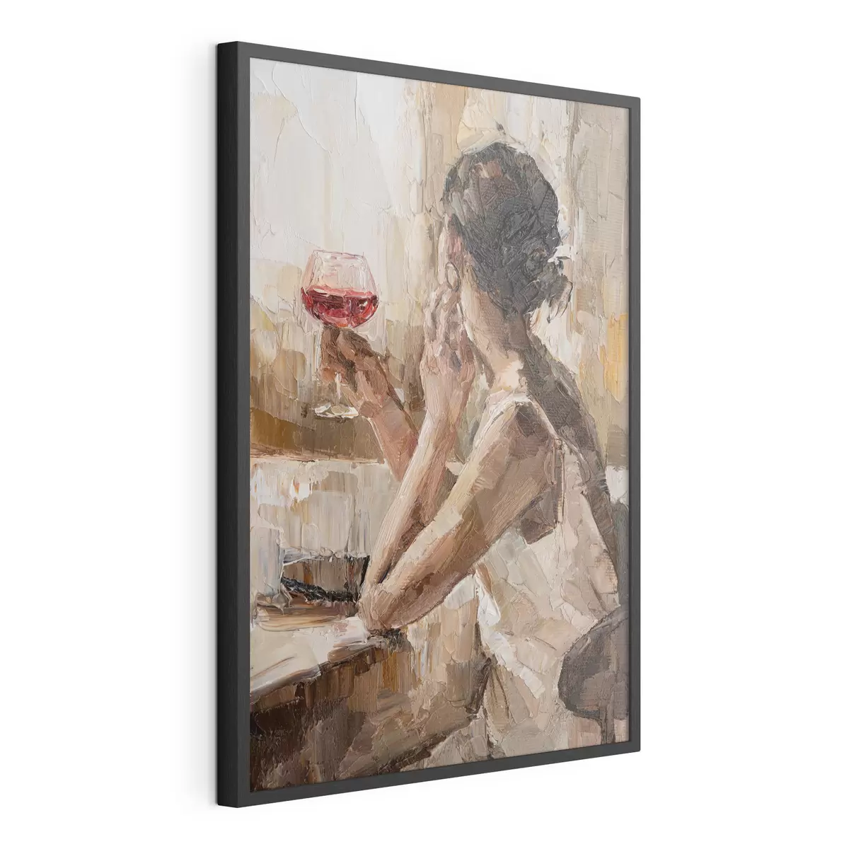 Poster Ölgemälde einer jungen Frau mit einem Glas Wein in der Hand f34590