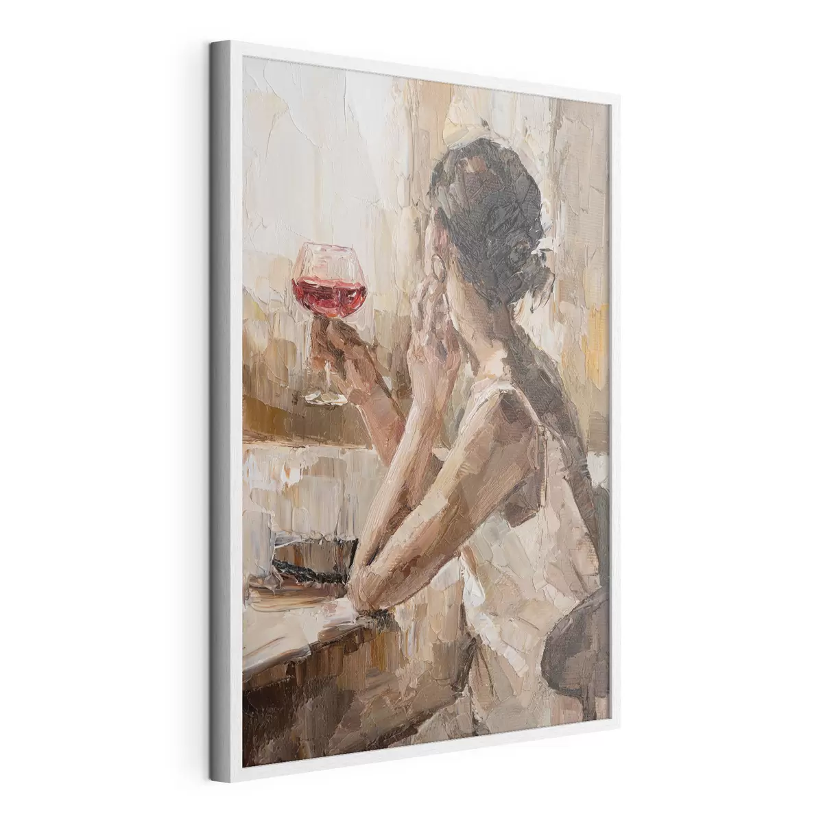 Poster Ölgemälde einer jungen Frau mit einem Glas Wein in der Hand f34590