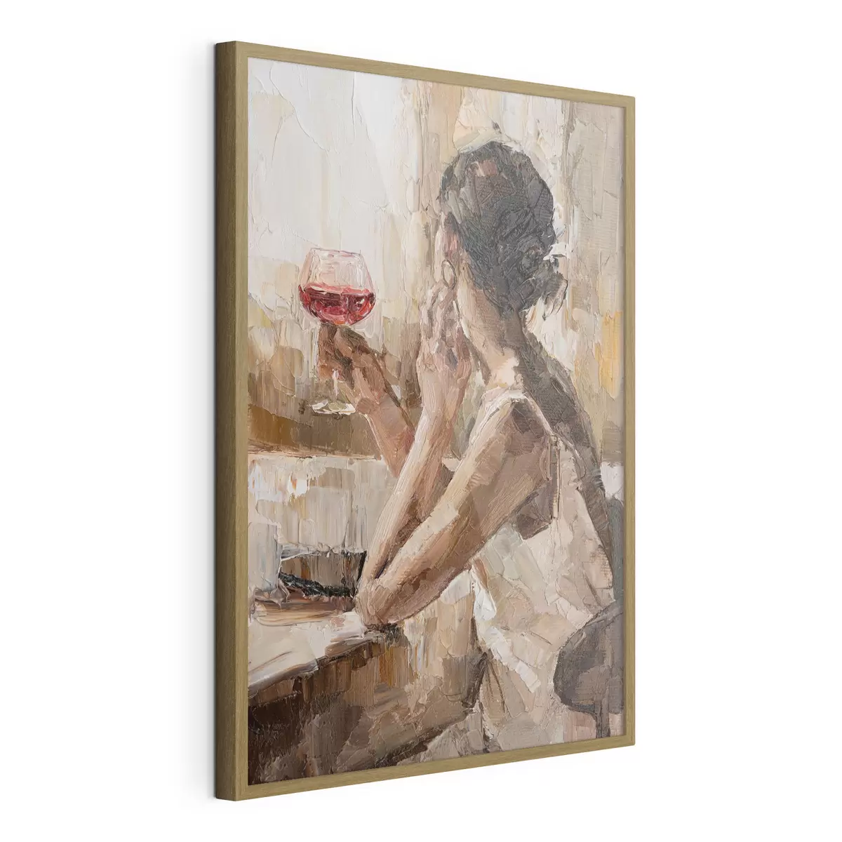 Poster Ölgemälde einer jungen Frau mit einem Glas Wein in der Hand f34590