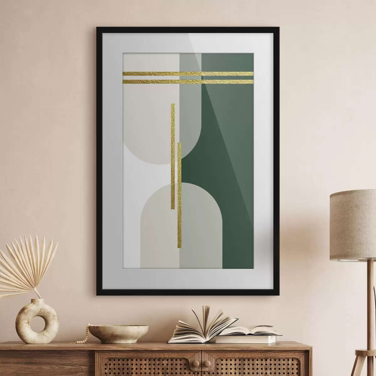 Poster Abstrakte Wandgrafik in Beige- und Grüntönen f35943
