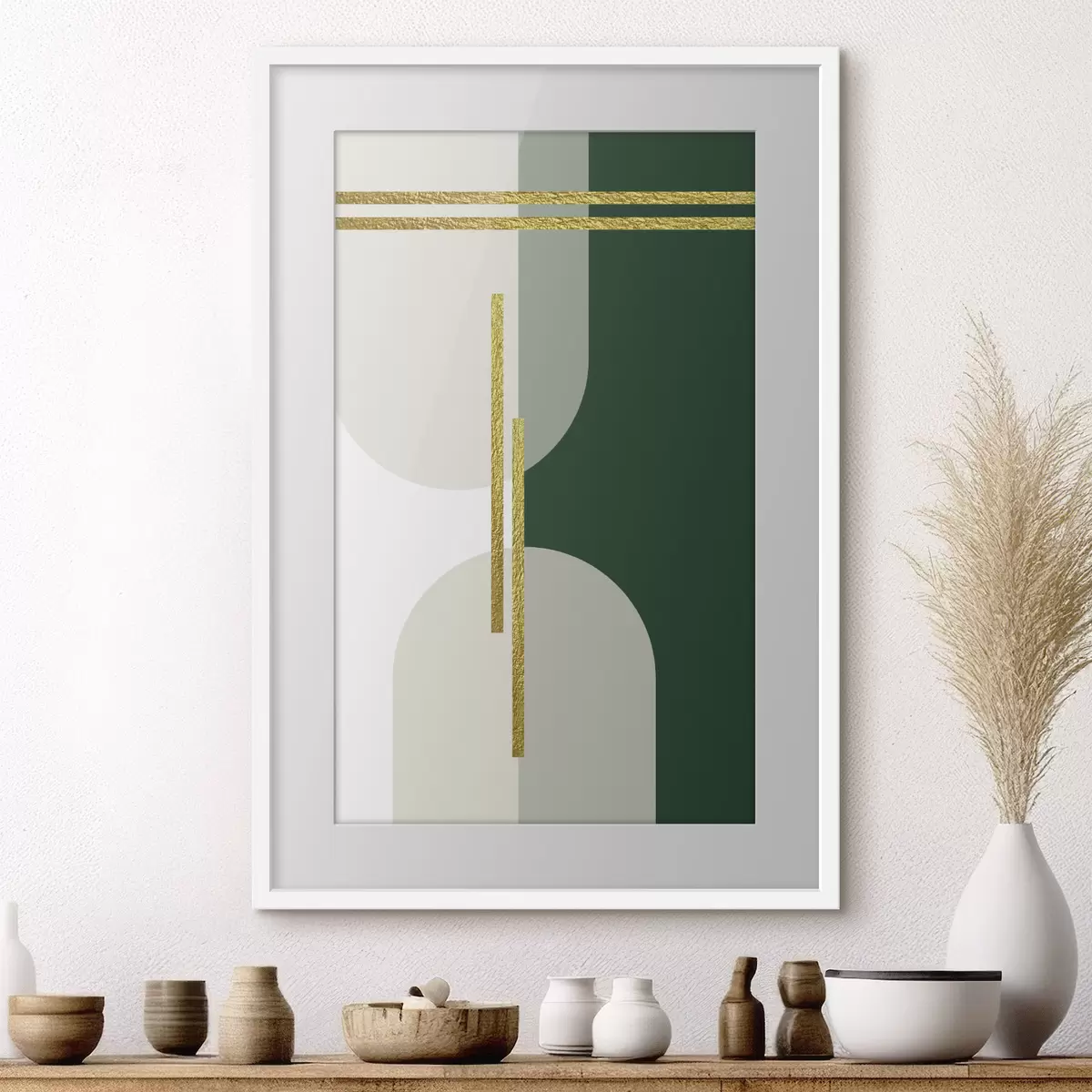 Poster Abstrakte Wandgrafik in Beige- und Grüntönen f35943