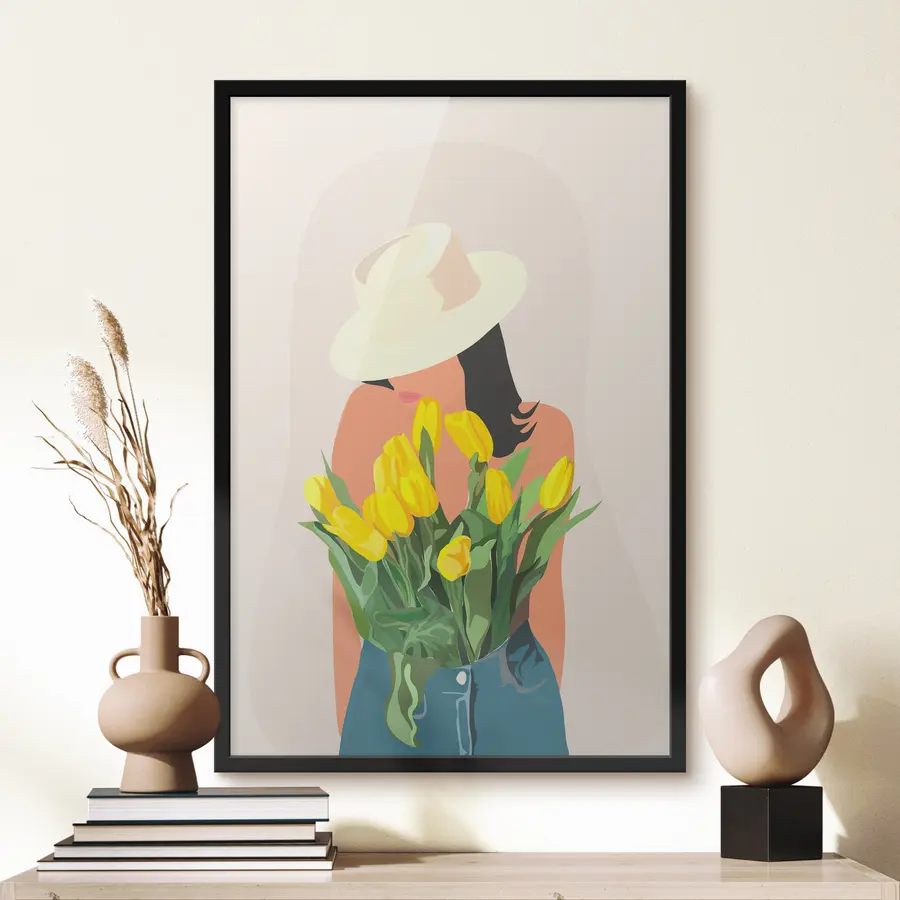 Fototapete Mädchen mit gelben Blumen Abstraktion Boho-Stil f36336