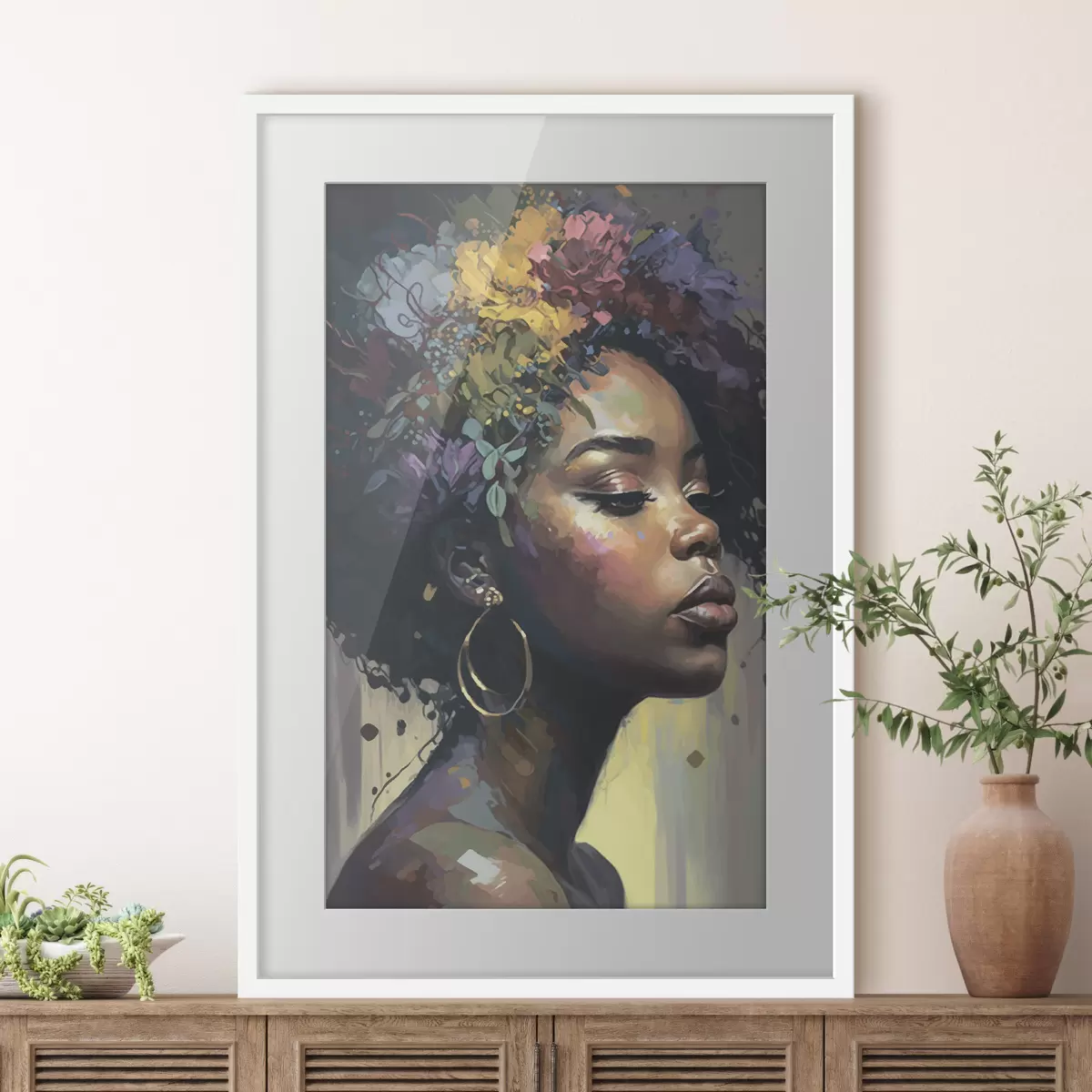 Poster Schöne schwarze Frau mit buntem Haar f36577