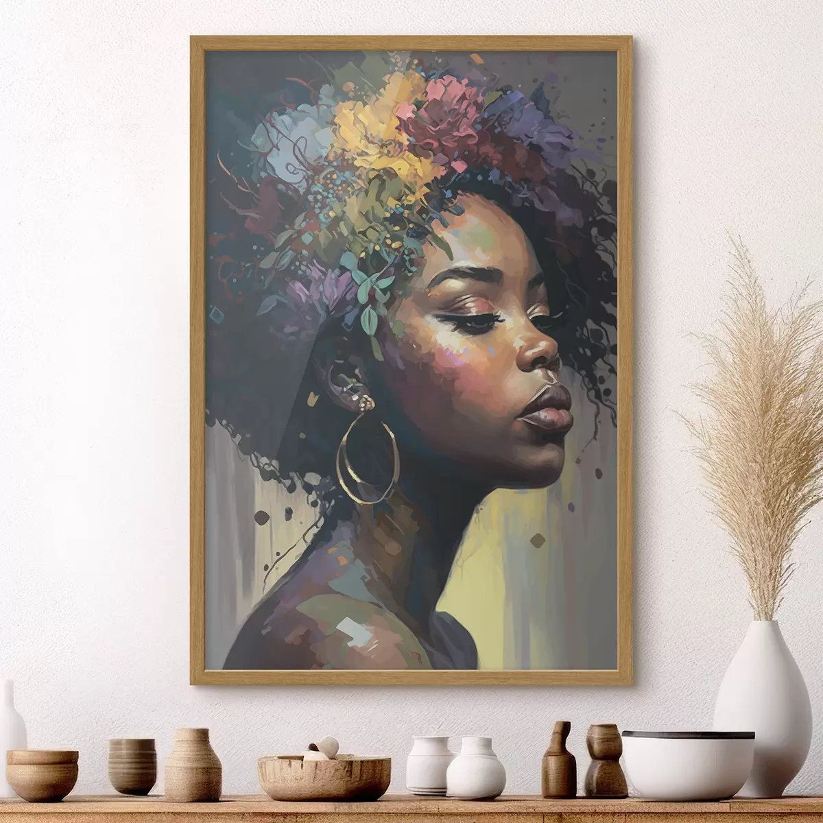Poster Schöne schwarze Frau mit buntem Haar f36577