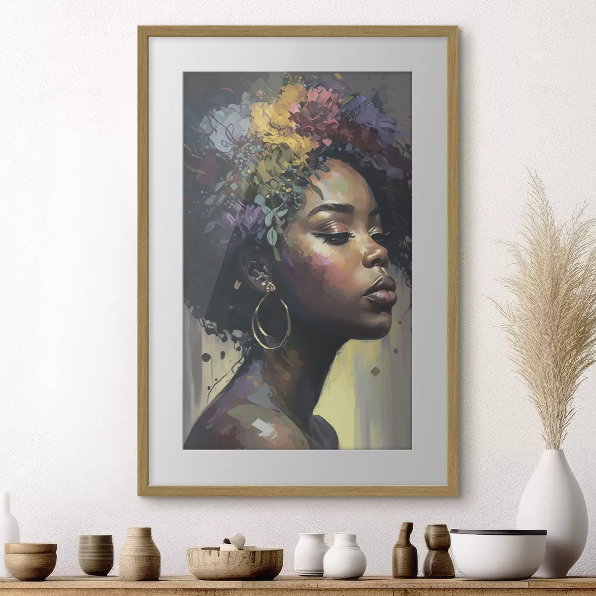 Poster Schöne schwarze Frau mit buntem Haar f36577