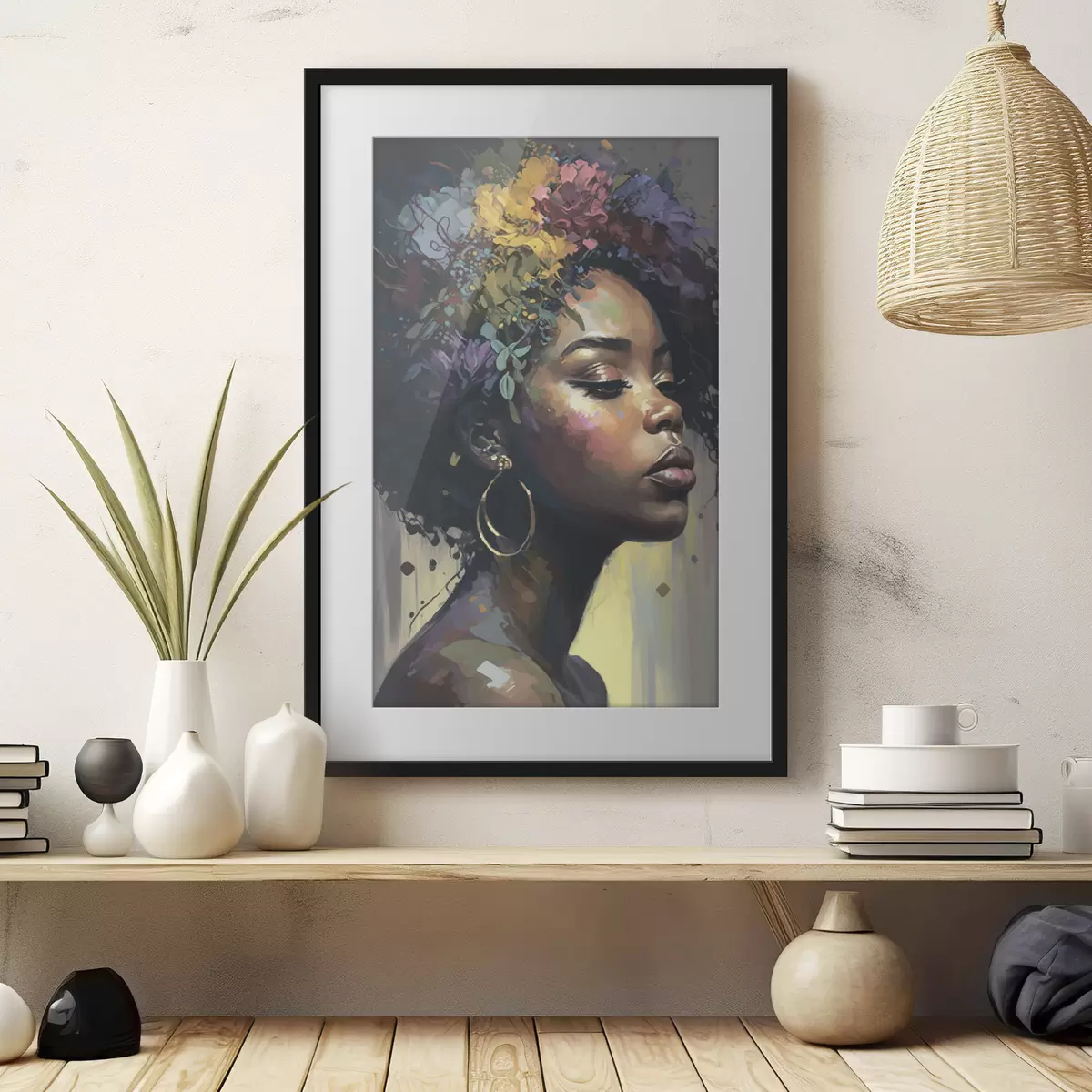 Poster Schöne schwarze Frau mit buntem Haar f36577