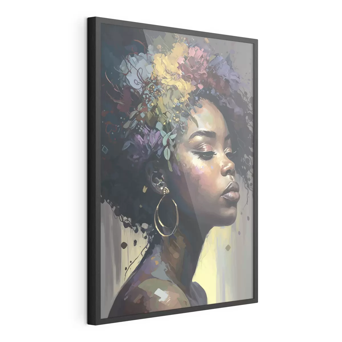 Poster Schöne schwarze Frau mit buntem Haar f36577