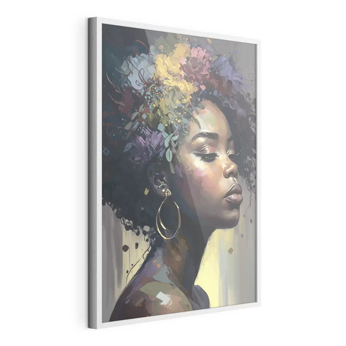 Poster Schöne schwarze Frau mit buntem Haar f36577
