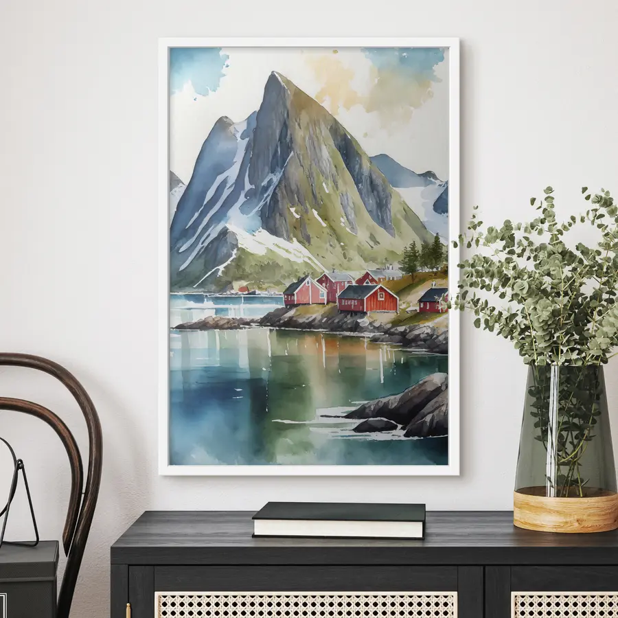 Fototapete Norwegen, Natur, Aquarell, Lofoten-Inseln f36685