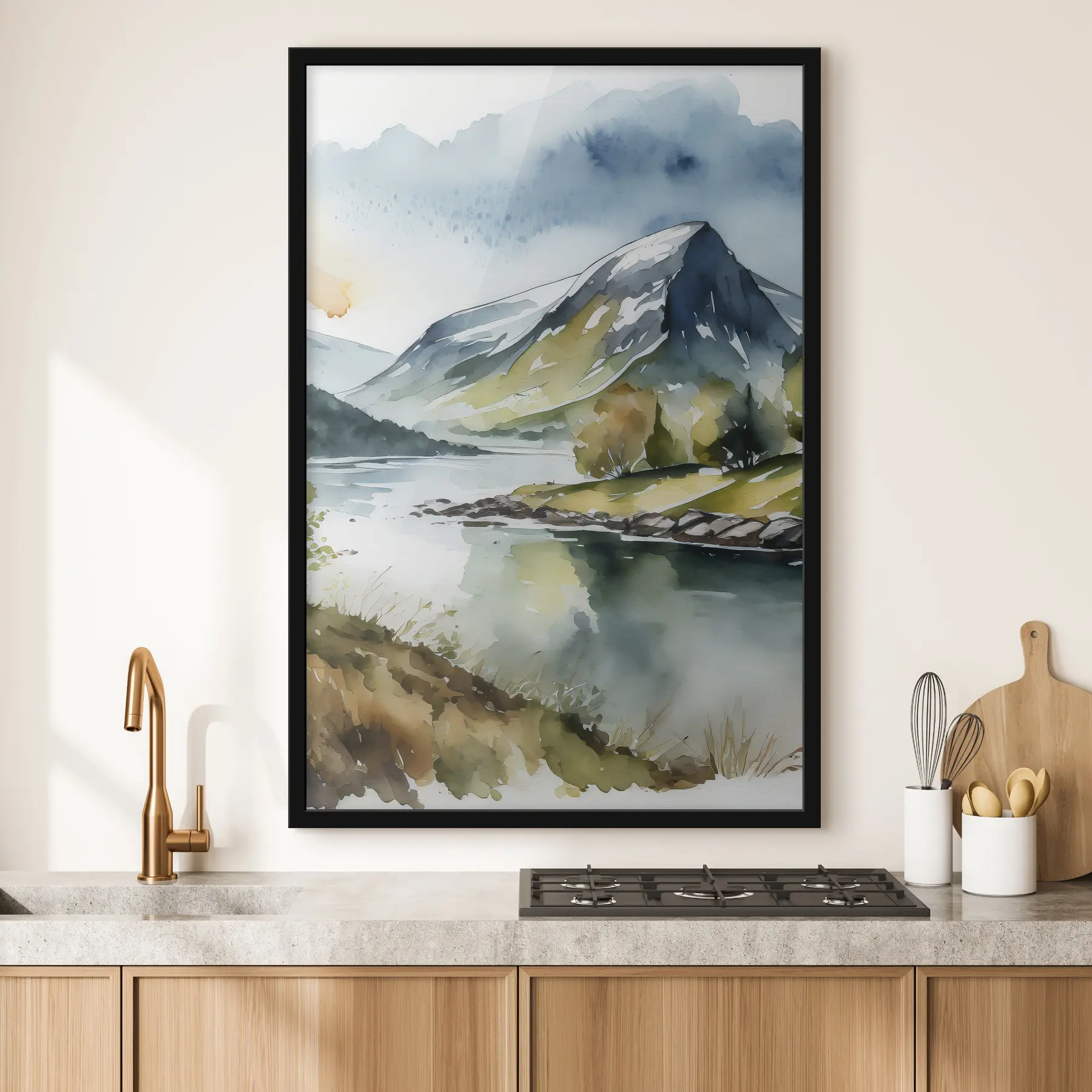 Fototapete Natur in Norwegen, Aquarell, Berge f36686