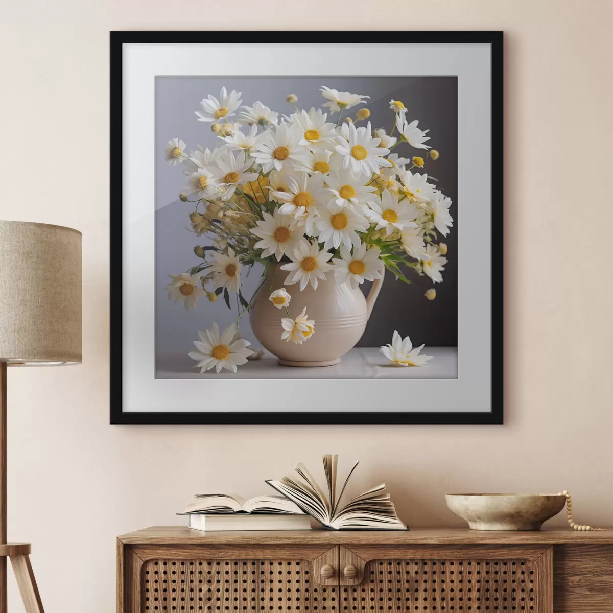 Poster Weiße Gänseblümchen in einer Vase f36813