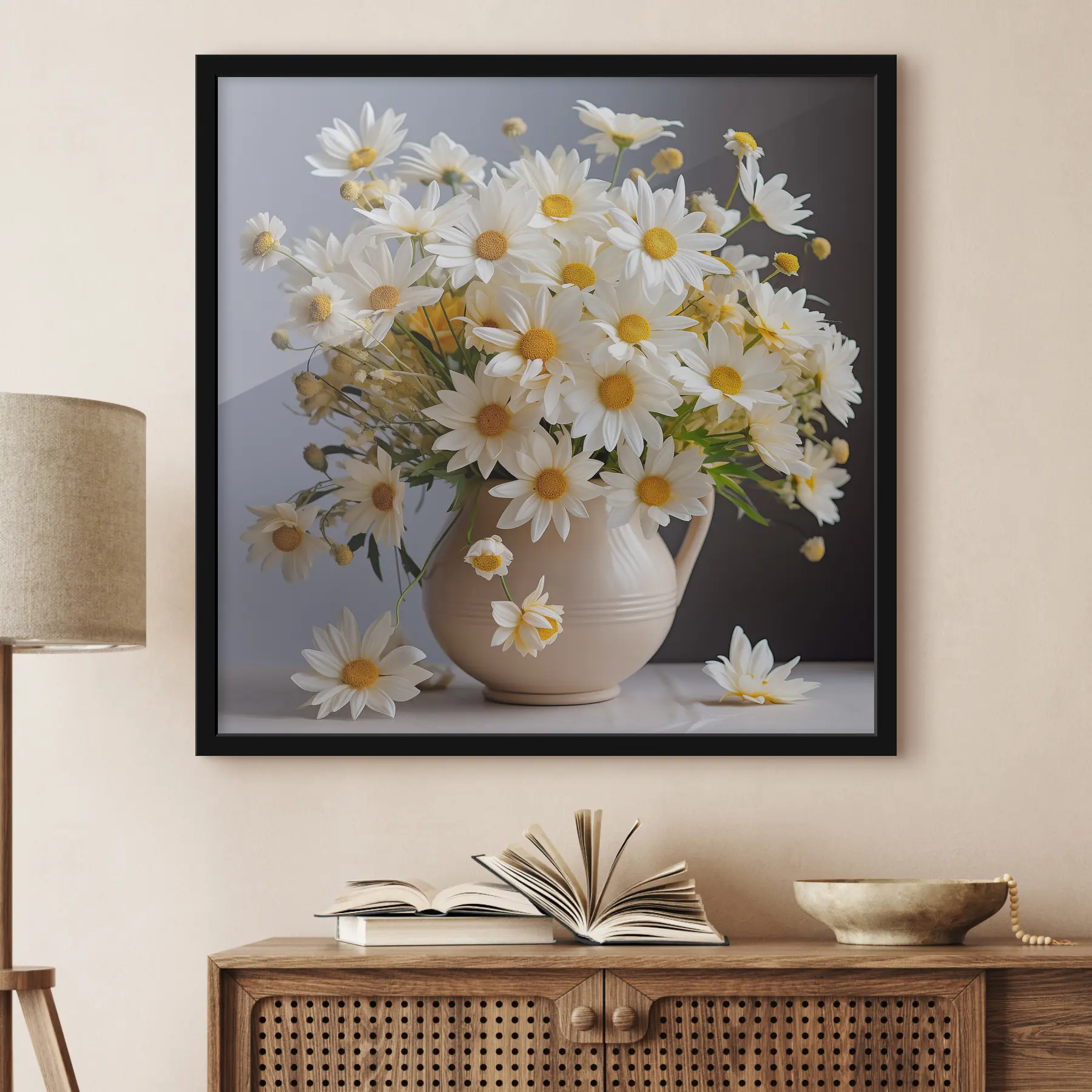 Fototapete Weiße Gänseblümchen in einer Vase f36813