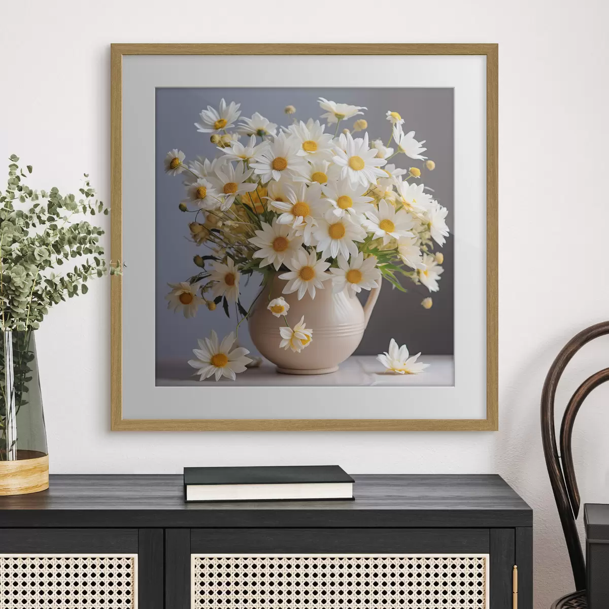 Poster Weiße Gänseblümchen in einer Vase f36813