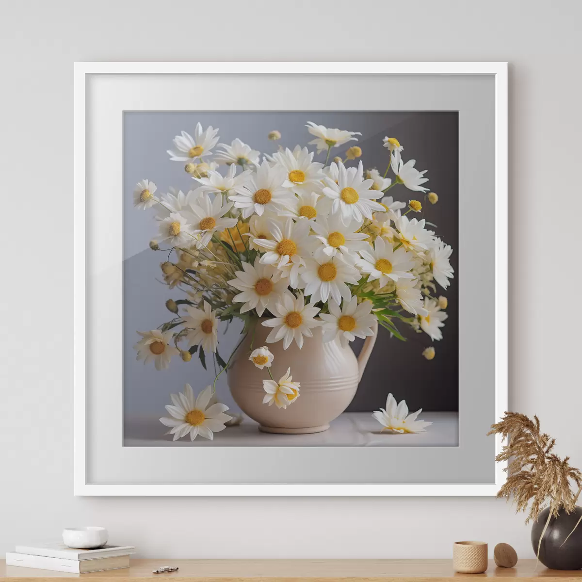 Poster Weiße Gänseblümchen in einer Vase f36813