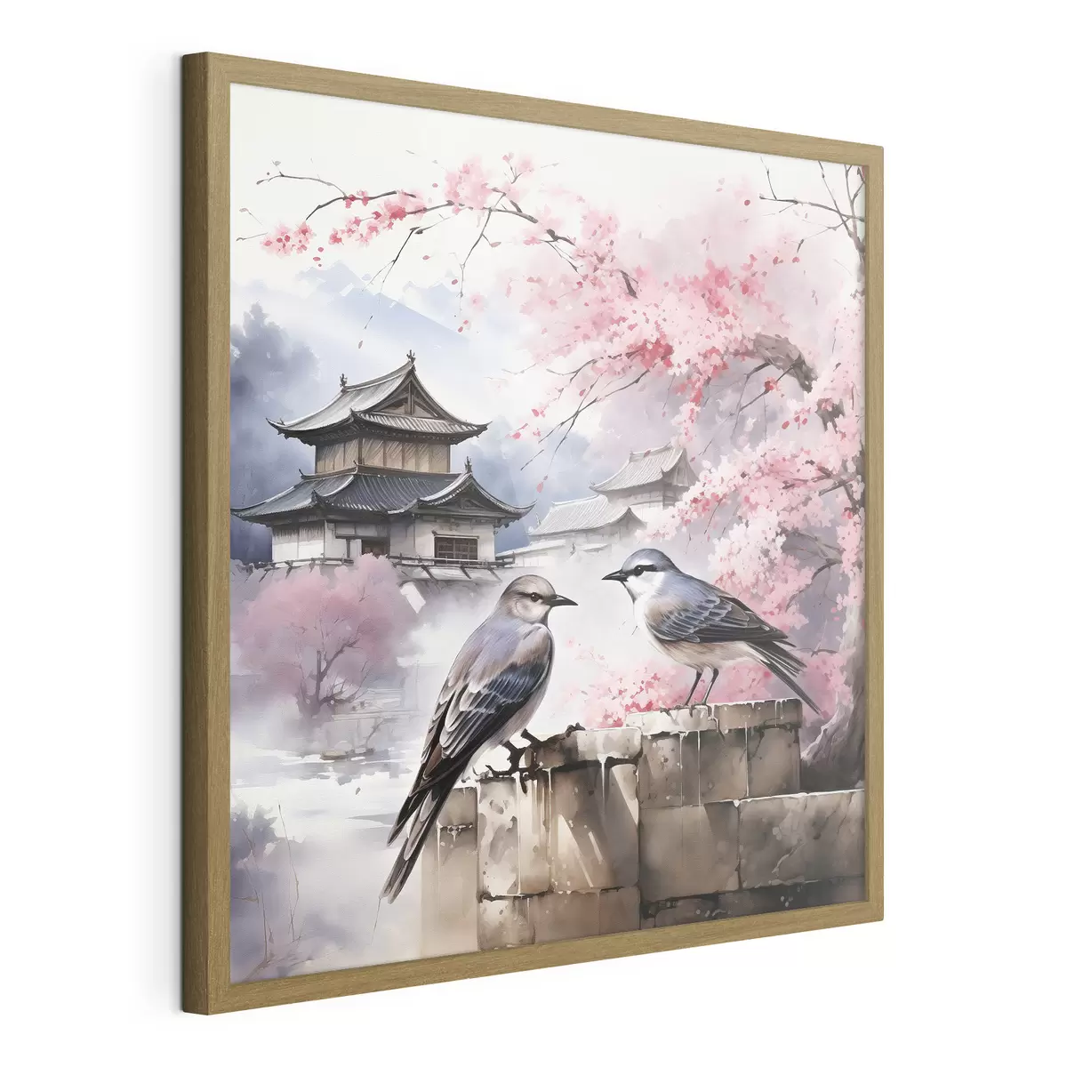 Poster Zwei Vögel vor einem Hintergrund von Kirschblüten f36815