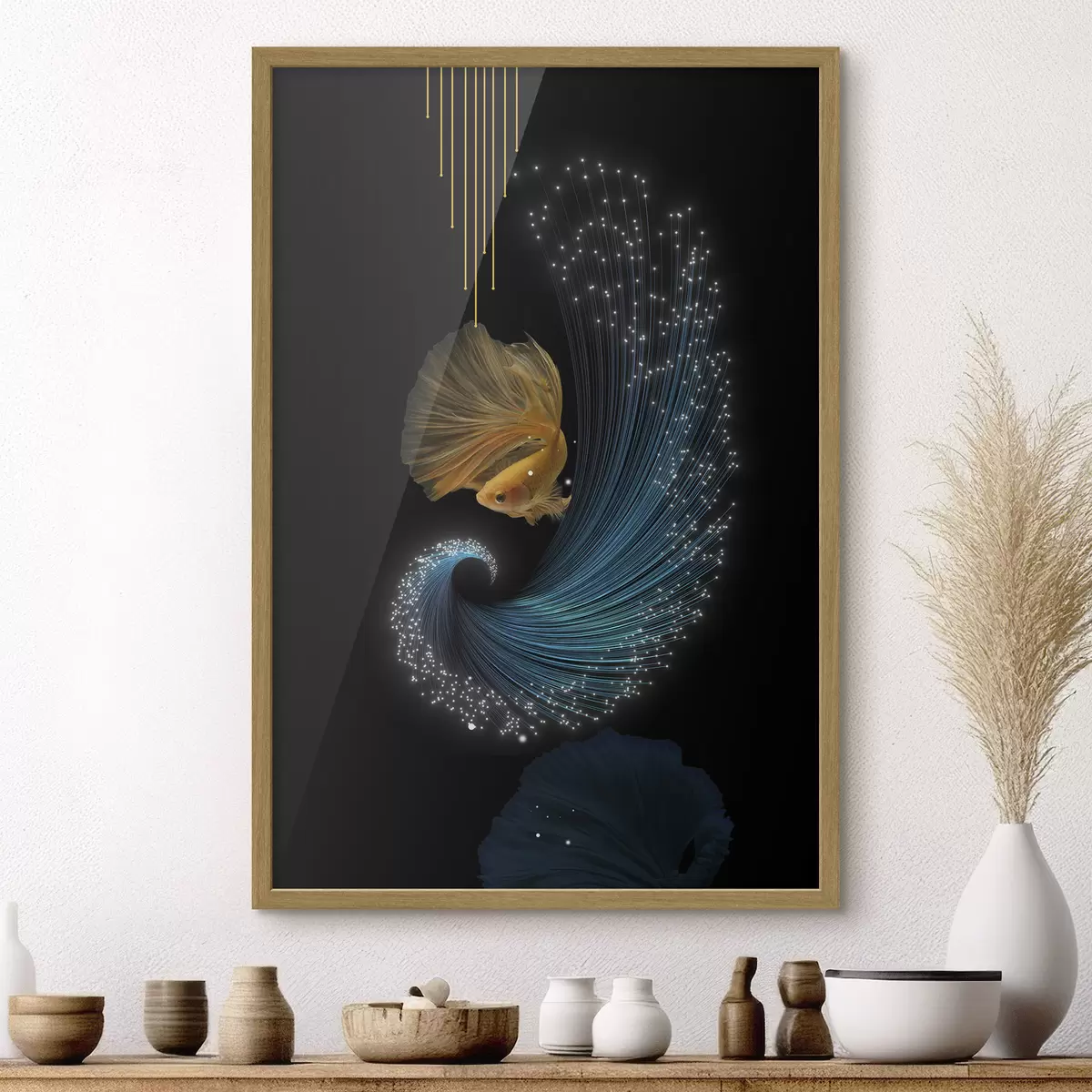 Poster Ein Fisch in einem abstrakten Raum f02874