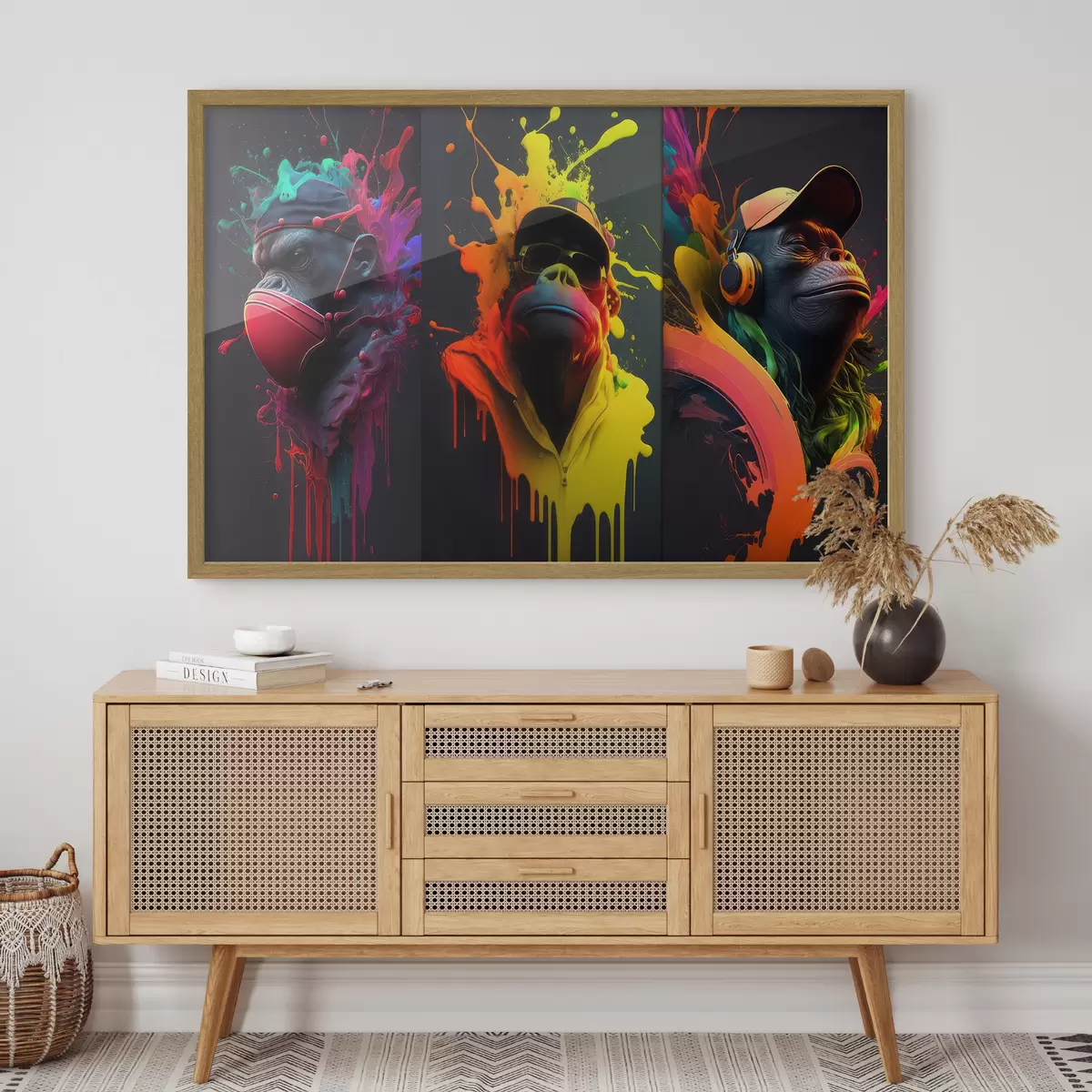 Poster Trio von Gorillas auf einem hellen Hintergrund f34885