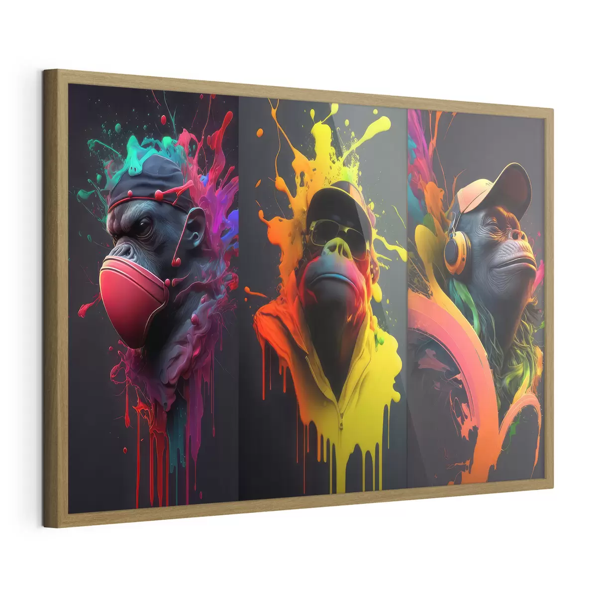 Poster Trio von Gorillas auf einem hellen Hintergrund f34885