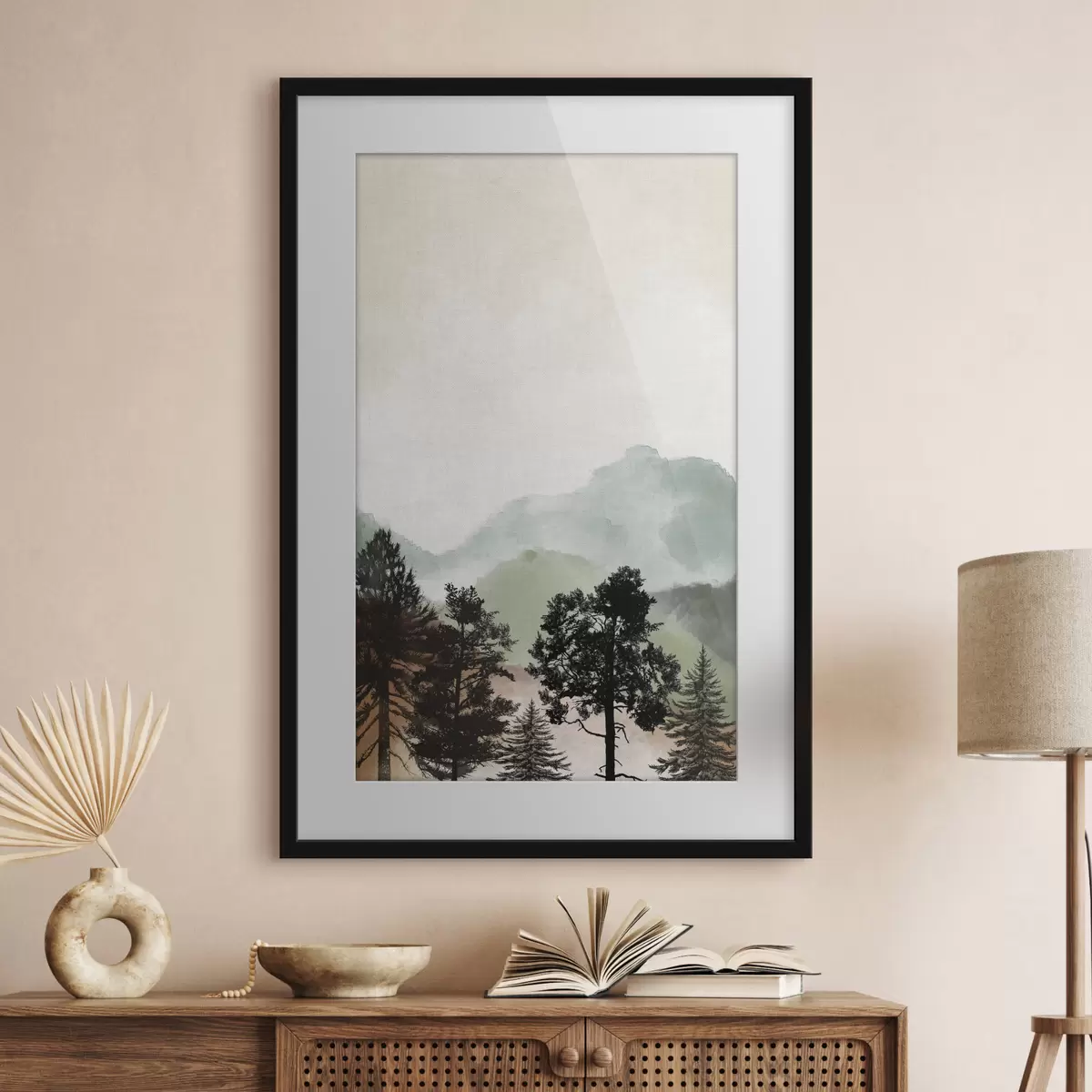 Poster Aquarell Berglandschaft mit Bäumen f36603