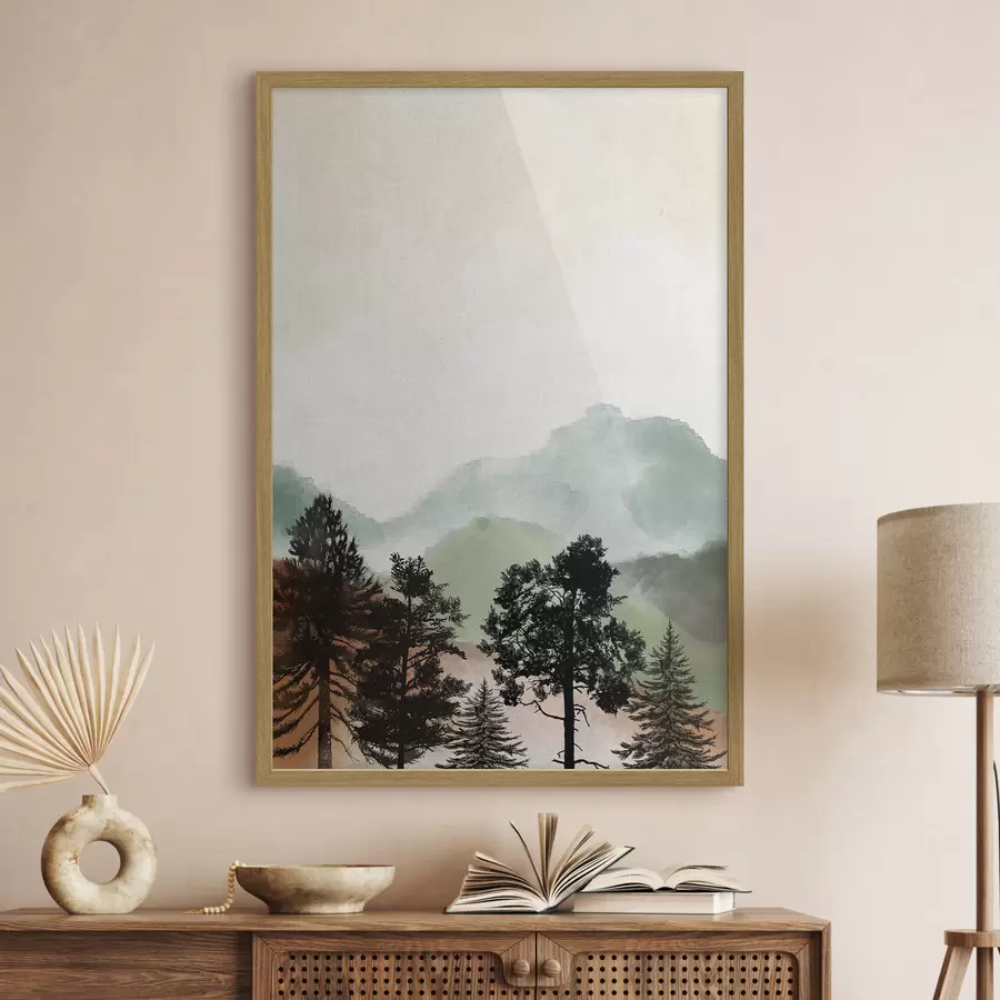 Fototapete Aquarell Berglandschaft mit Bäumen f36603