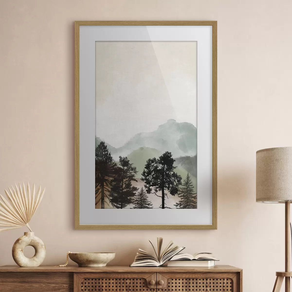 Poster Aquarell Berglandschaft mit Bäumen f36603