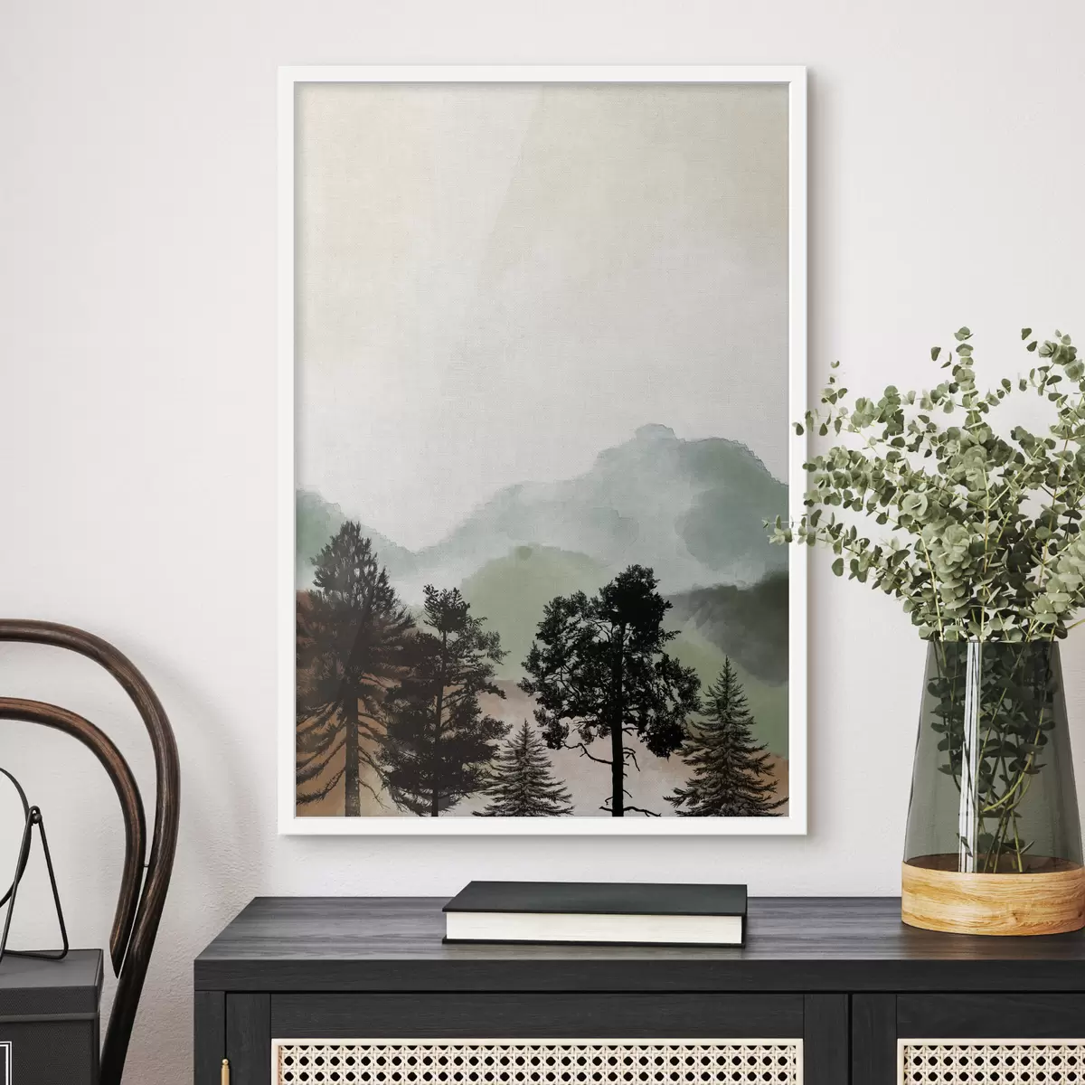 Poster Aquarell Berglandschaft mit Bäumen f36603