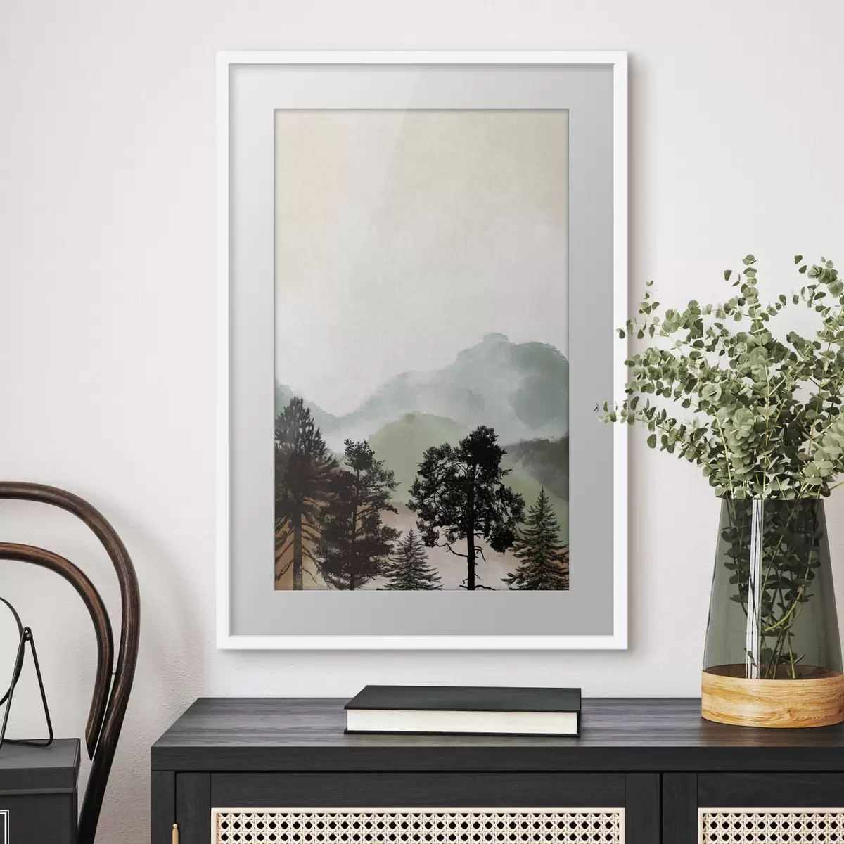 Poster Aquarell Berglandschaft mit Bäumen f36603