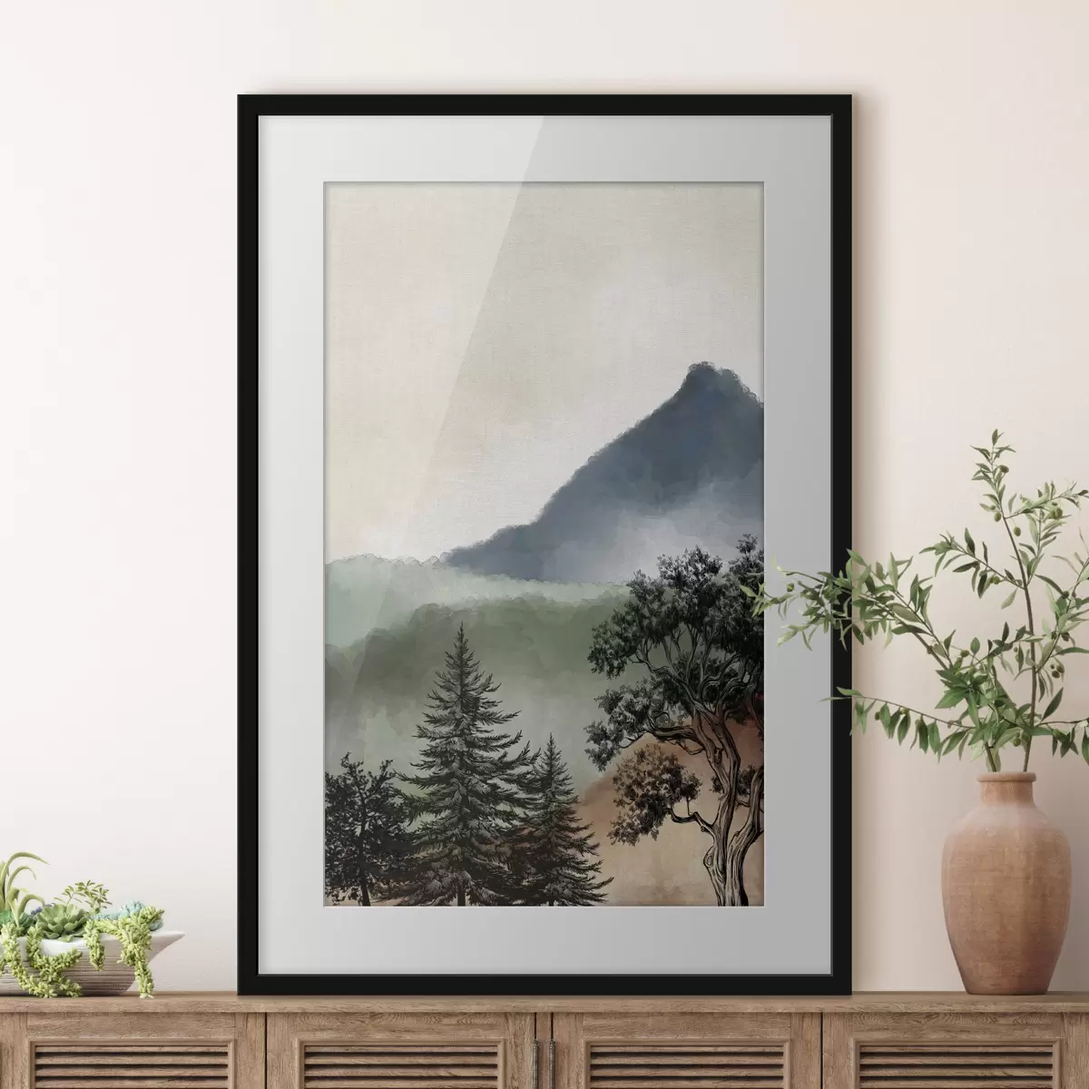 Poster Aquarell Berge und Bäume f36604