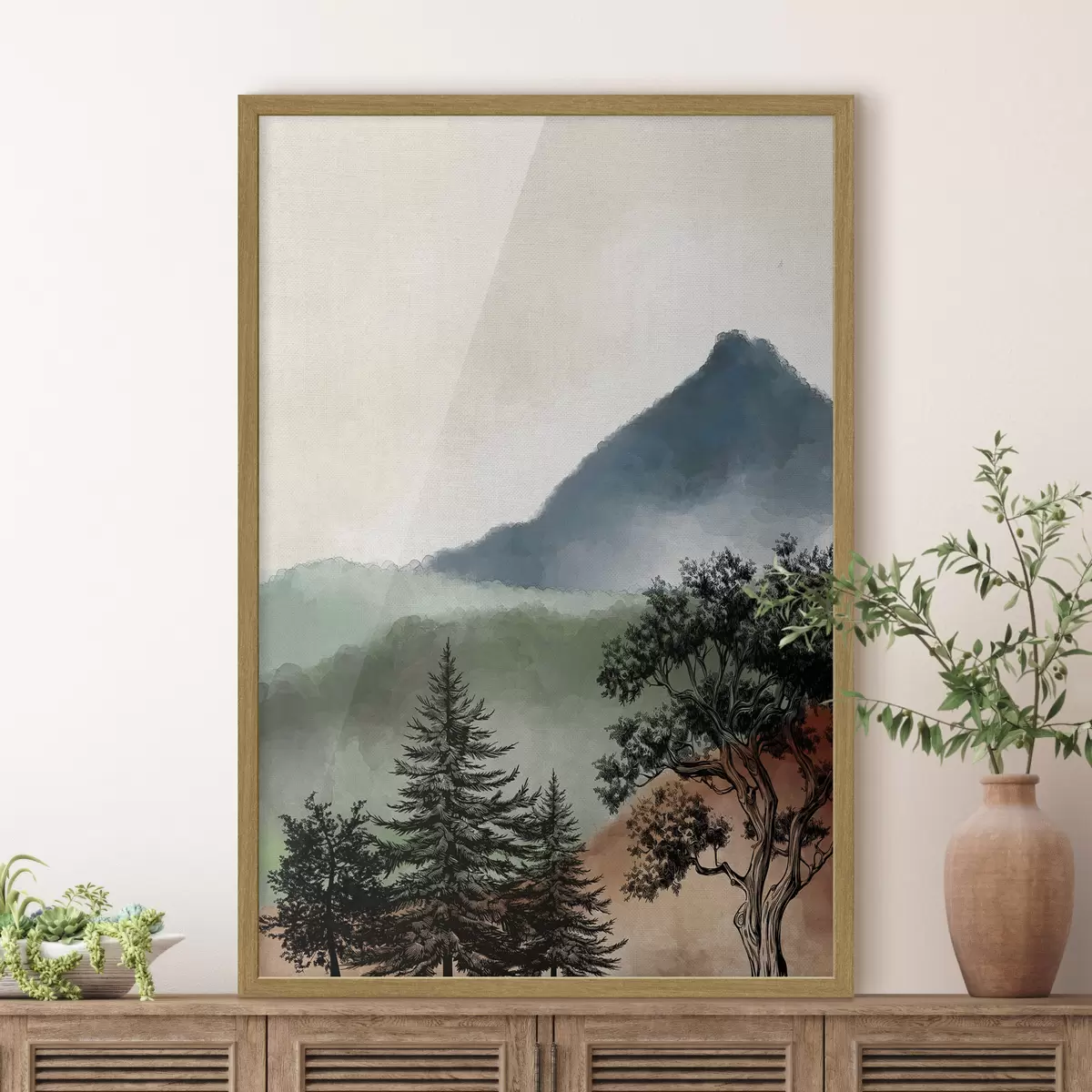 Poster Aquarell Berge und Bäume f36604