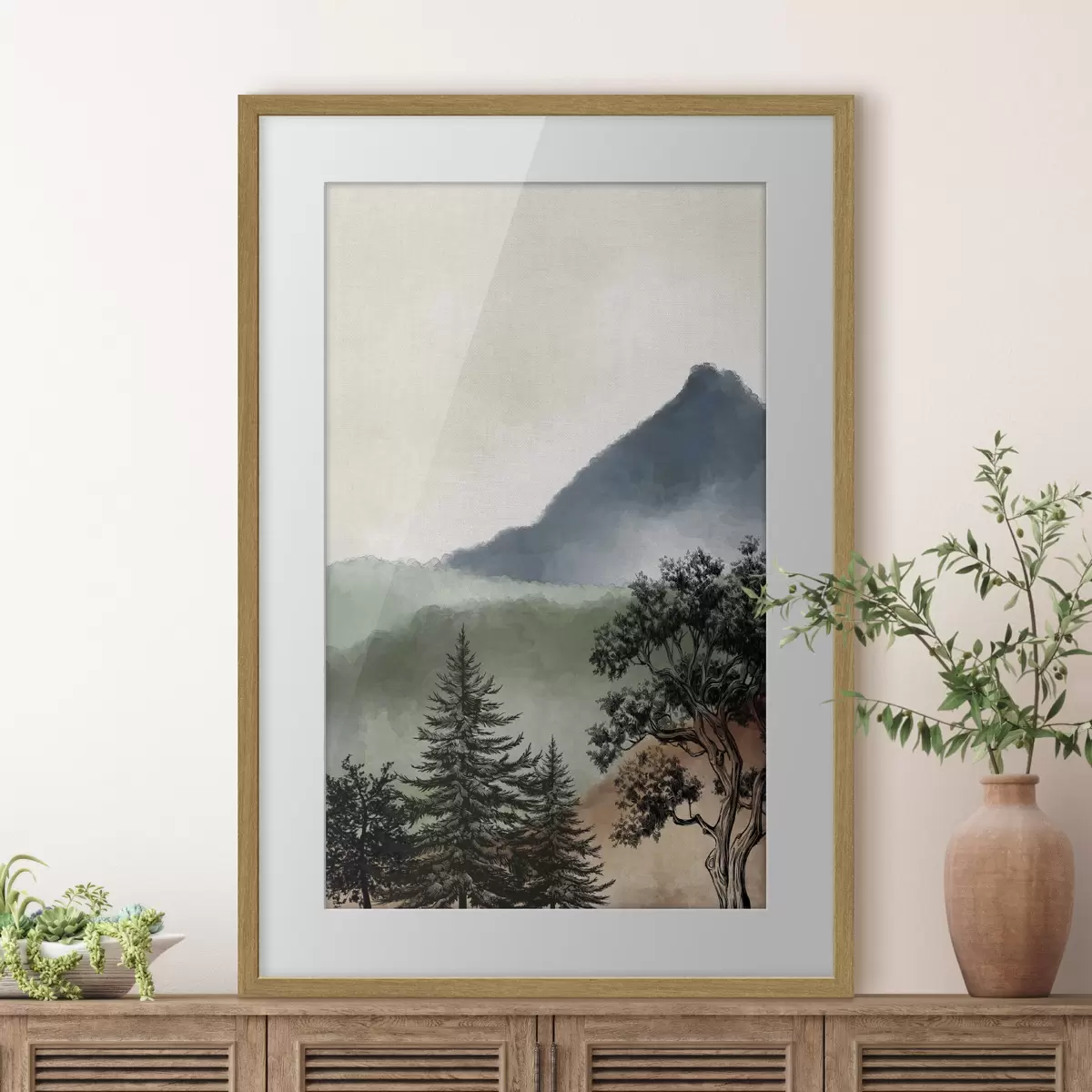 Poster Aquarell Berge und Bäume f36604
