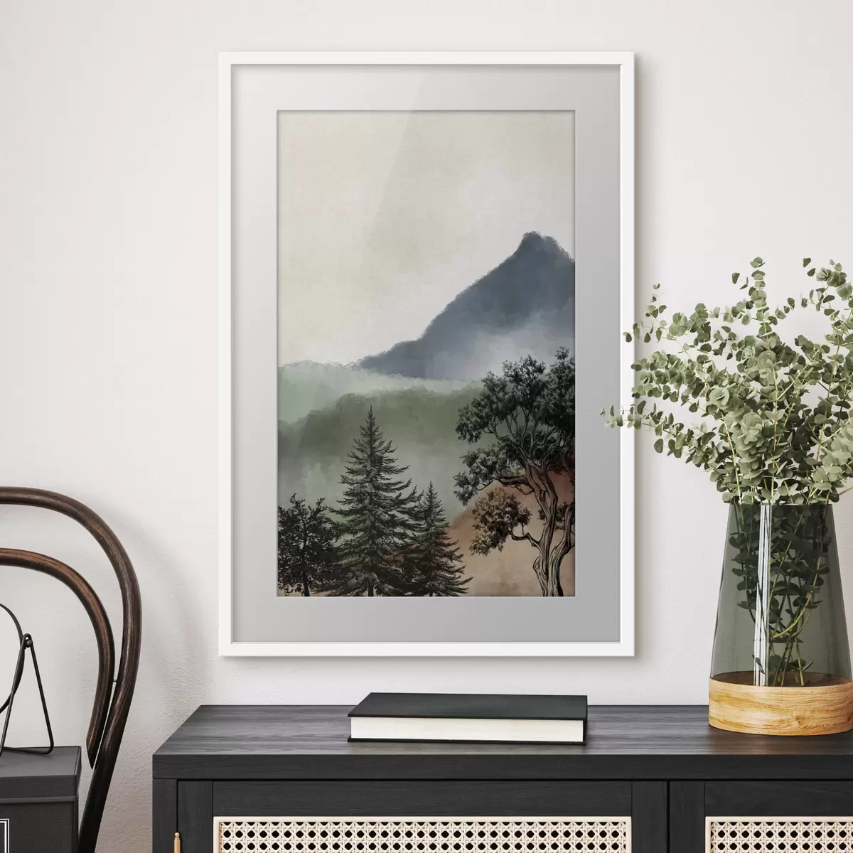Poster Aquarell Berge und Bäume f36604