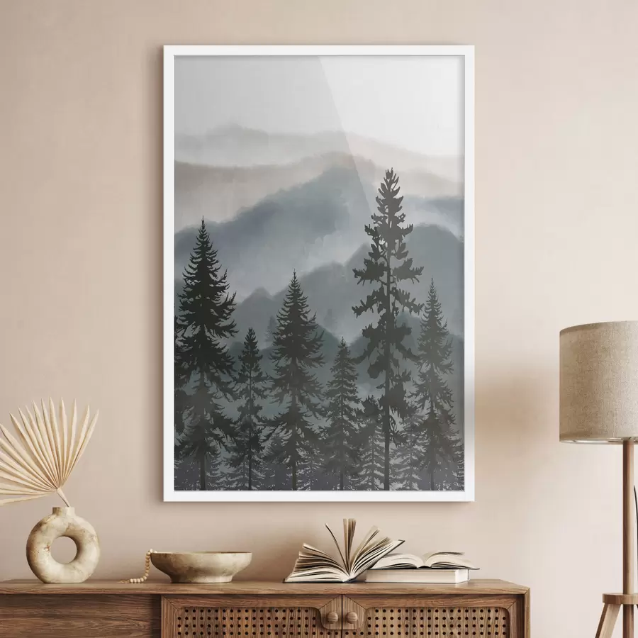 Fototapete Blaue Berge, stiller Wald f37017