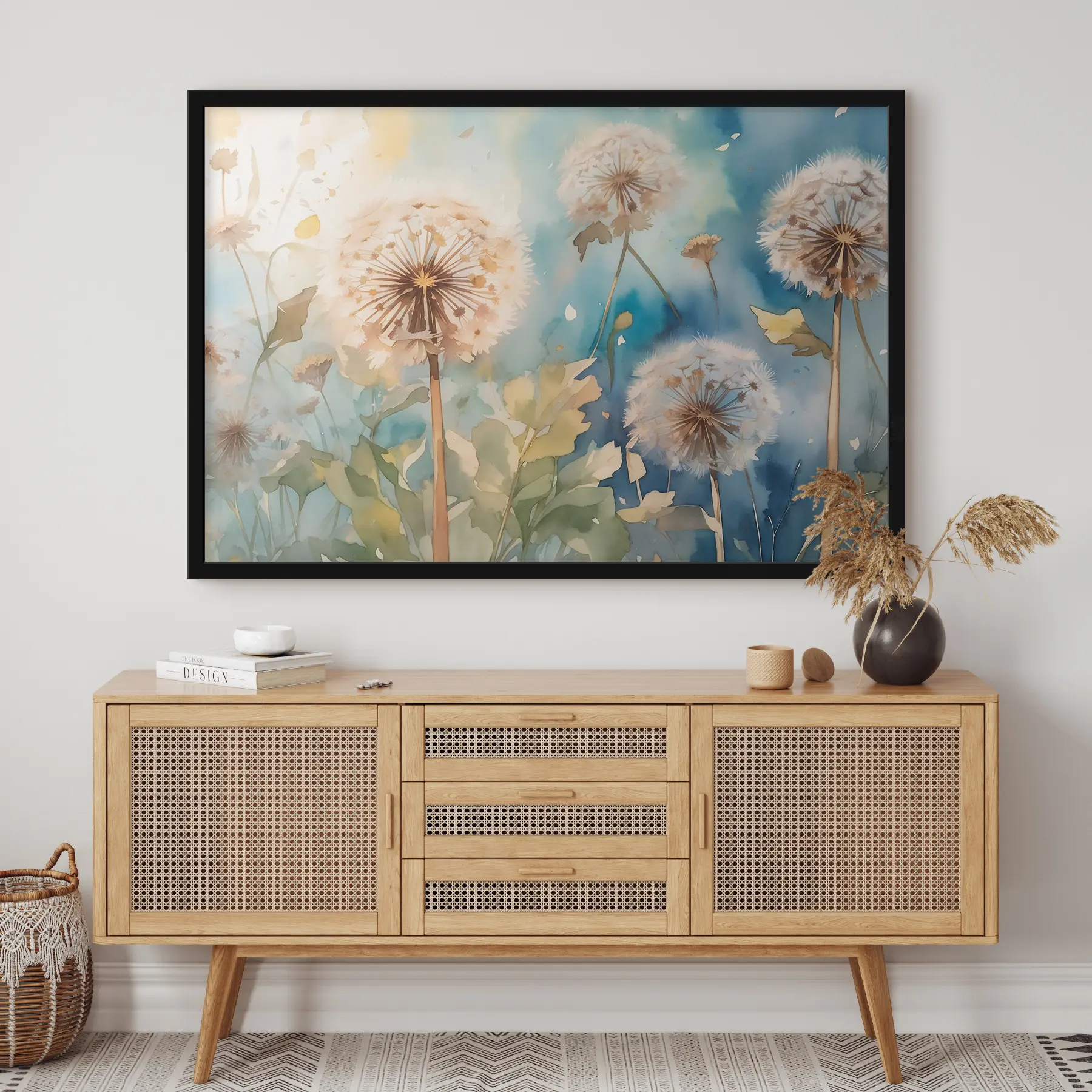 Fototapete Ein Feld mit Löwenzahn in Aquarell f35839